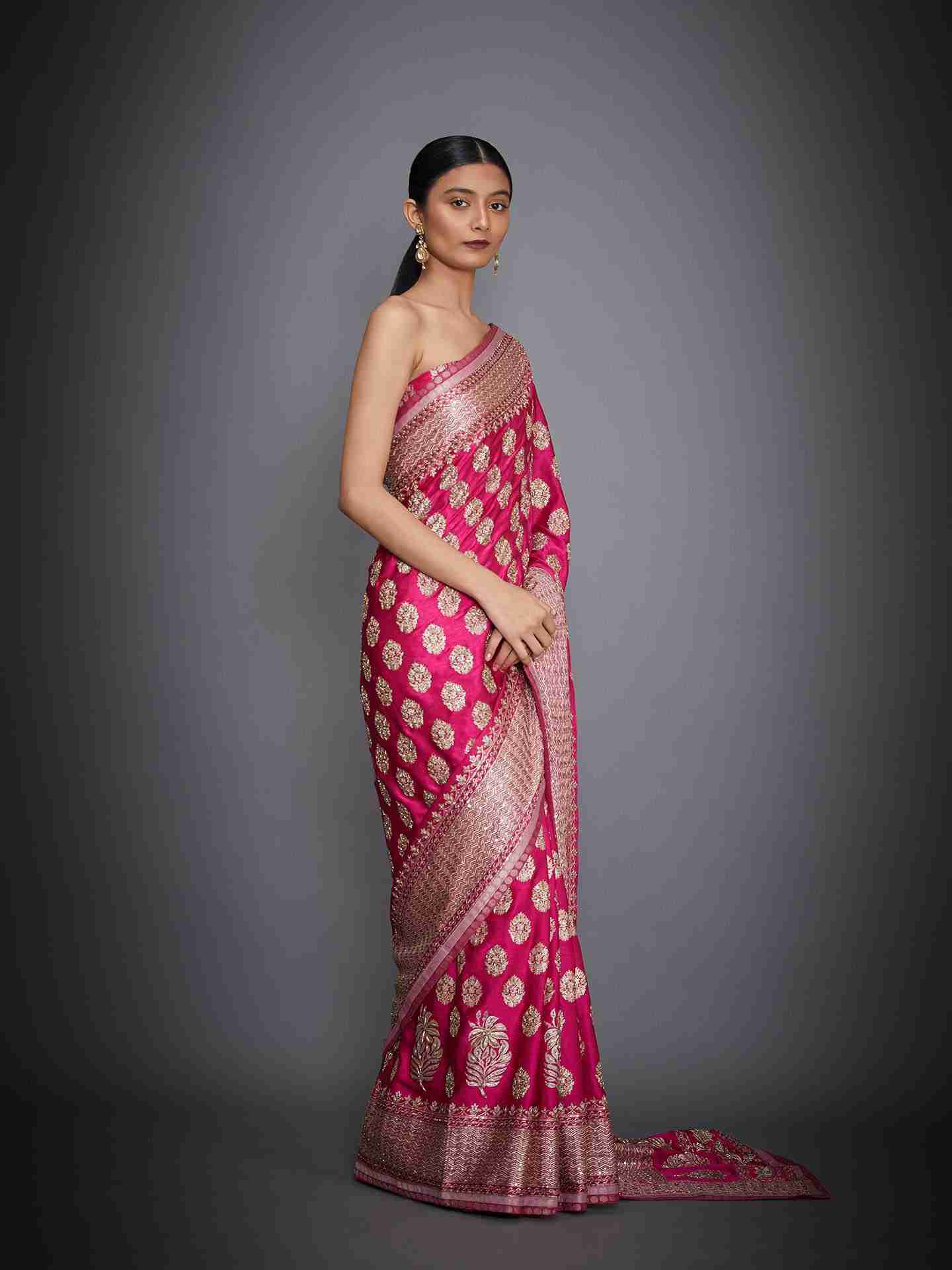 Pink Agora Jasmine Saree With Unstitched Blouse