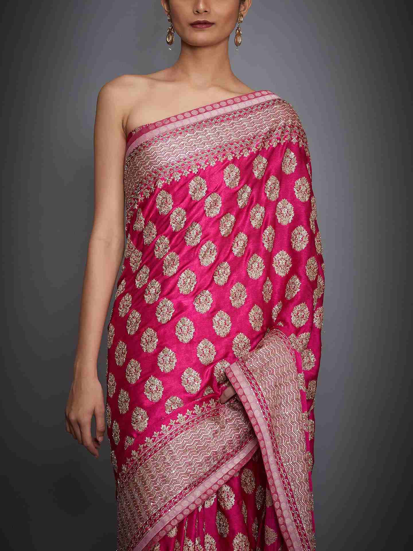 Pink Agora Jasmine Saree With Unstitched Blouse
