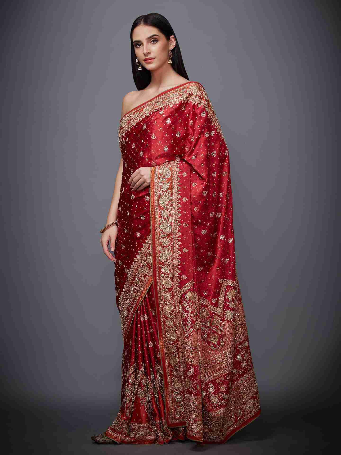 Red & Saffron Jaya Saree With Unstitched Blouse
