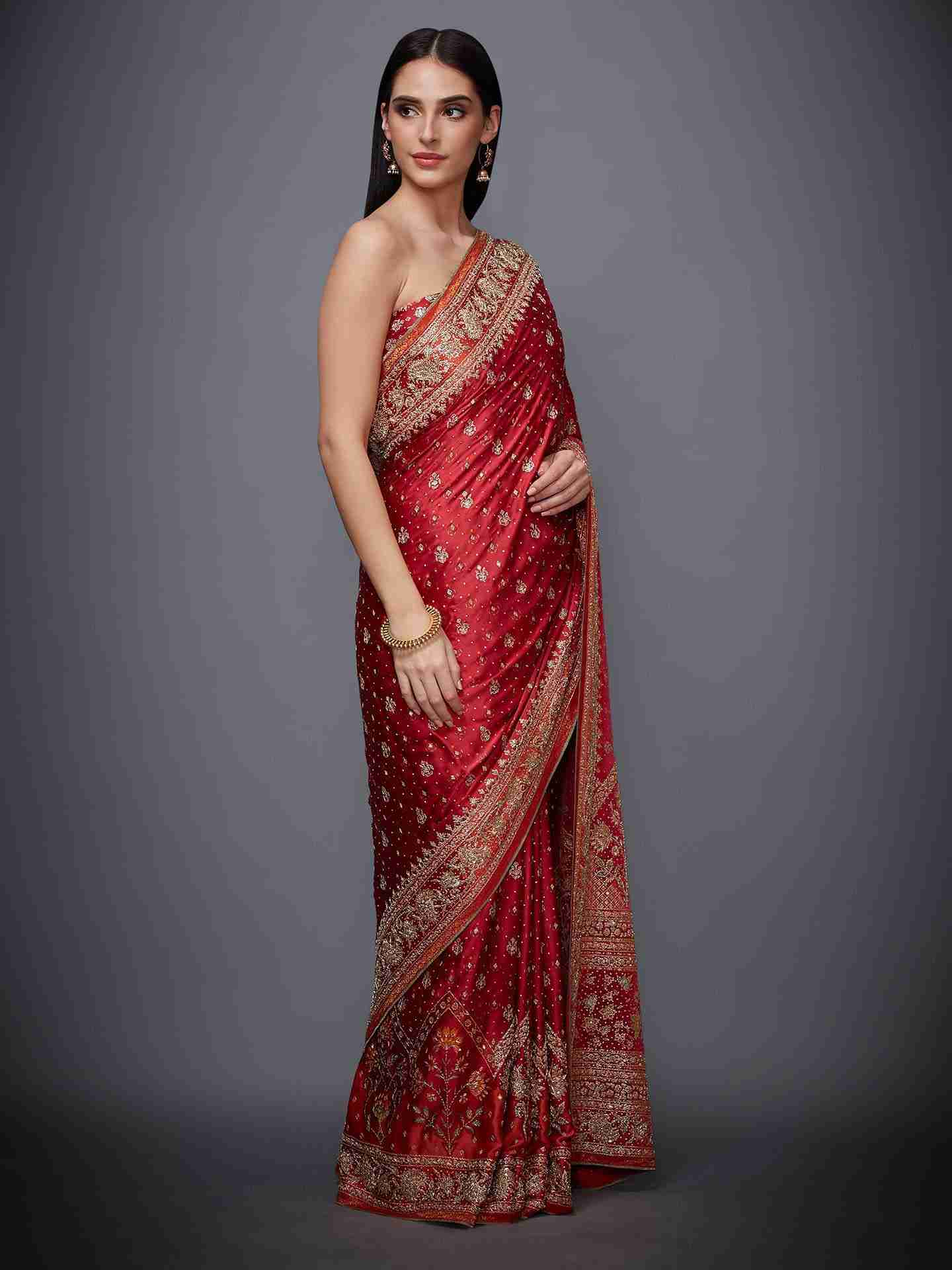 Red & Saffron Jaya Saree With Unstitched Blouse