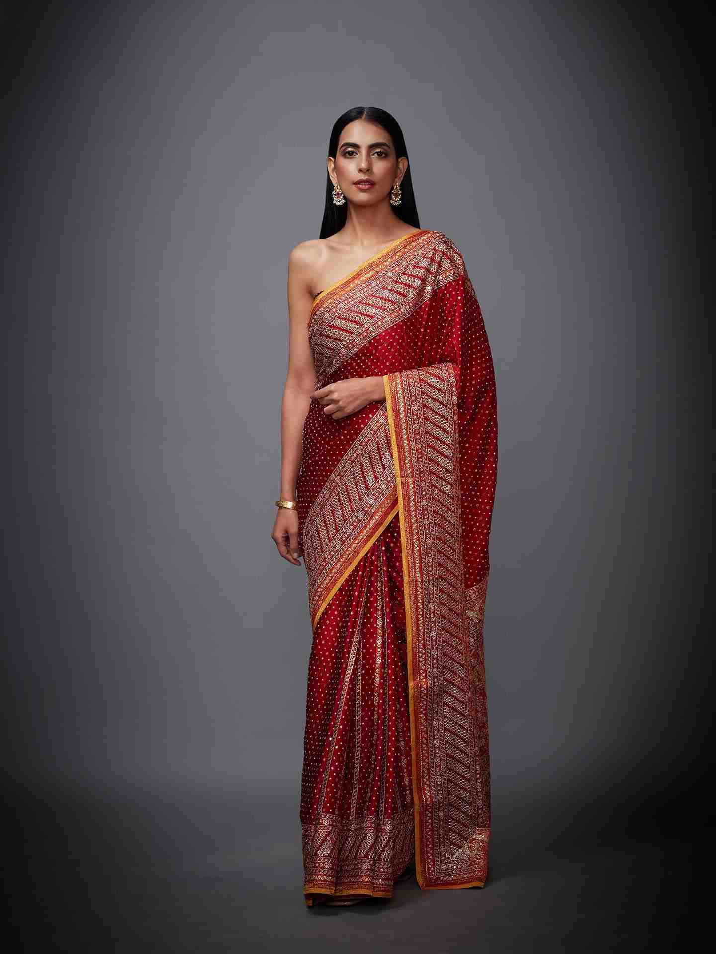 Red Amra Saree With Unstitched Blouse
