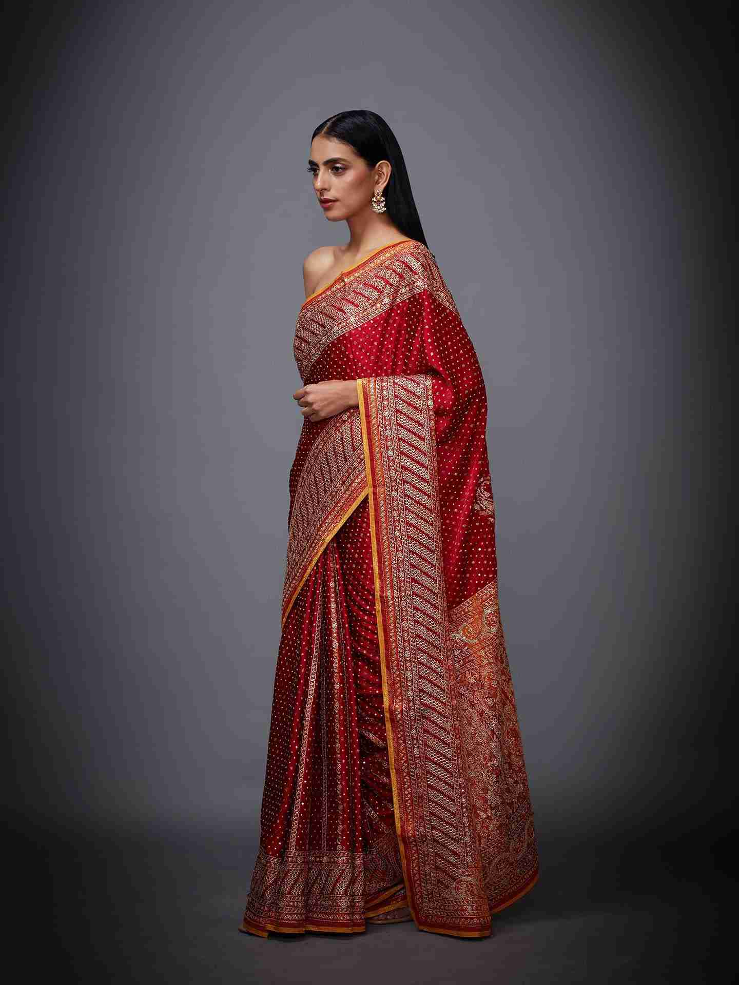 Red Amra Saree With Unstitched Blouse