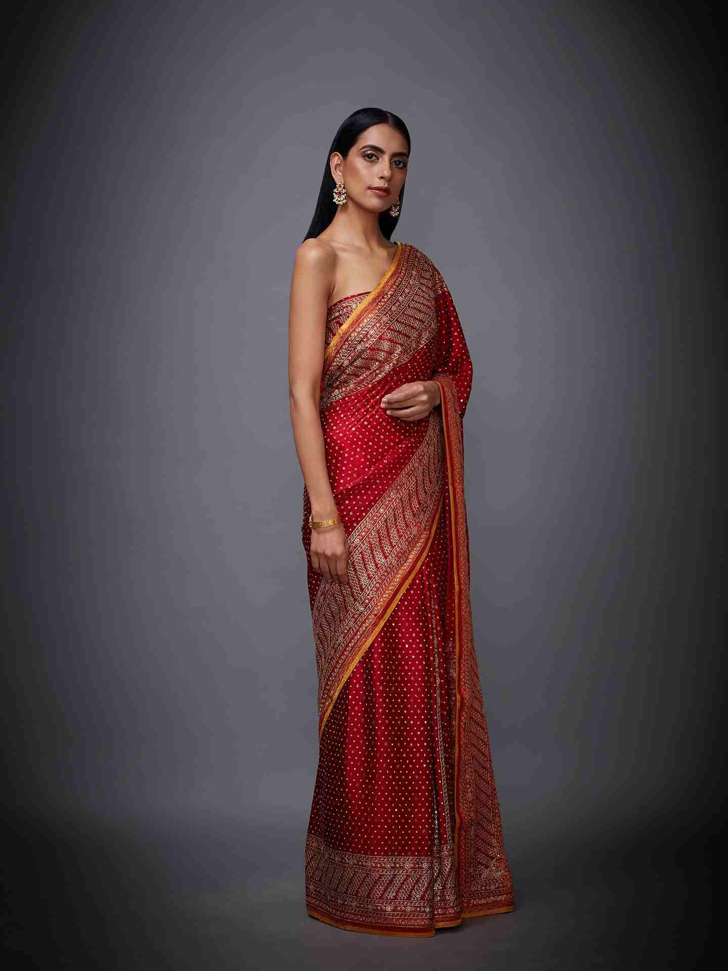 Red Amra Saree With Unstitched Blouse