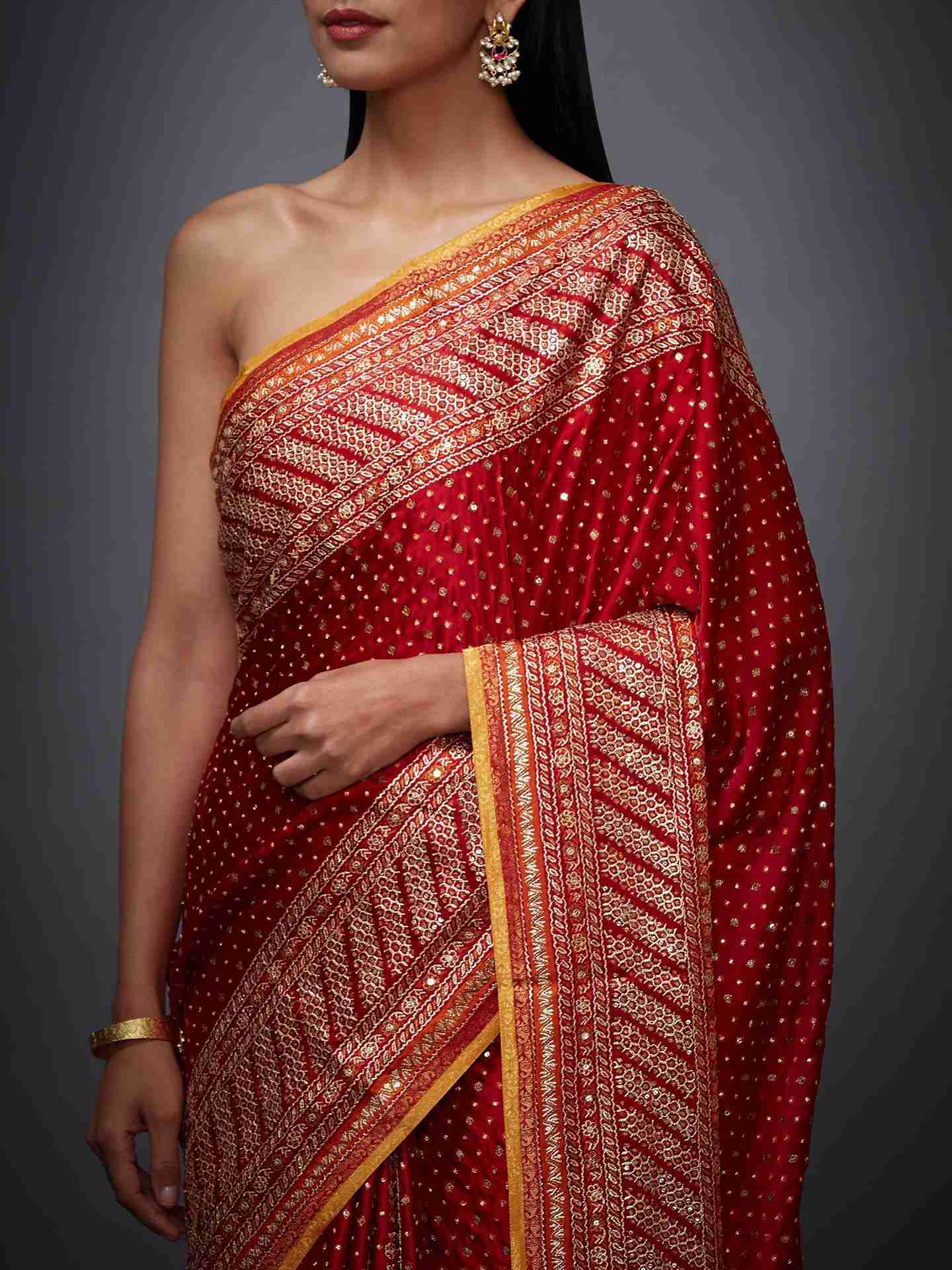 Red Amra Saree With Unstitched Blouse