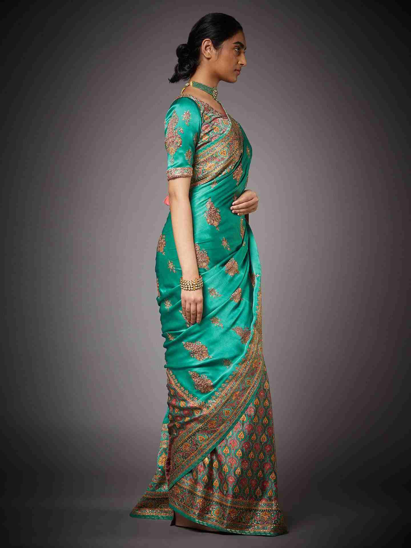 Jade & Multi Anantnag Saree With Unstitched Blouse