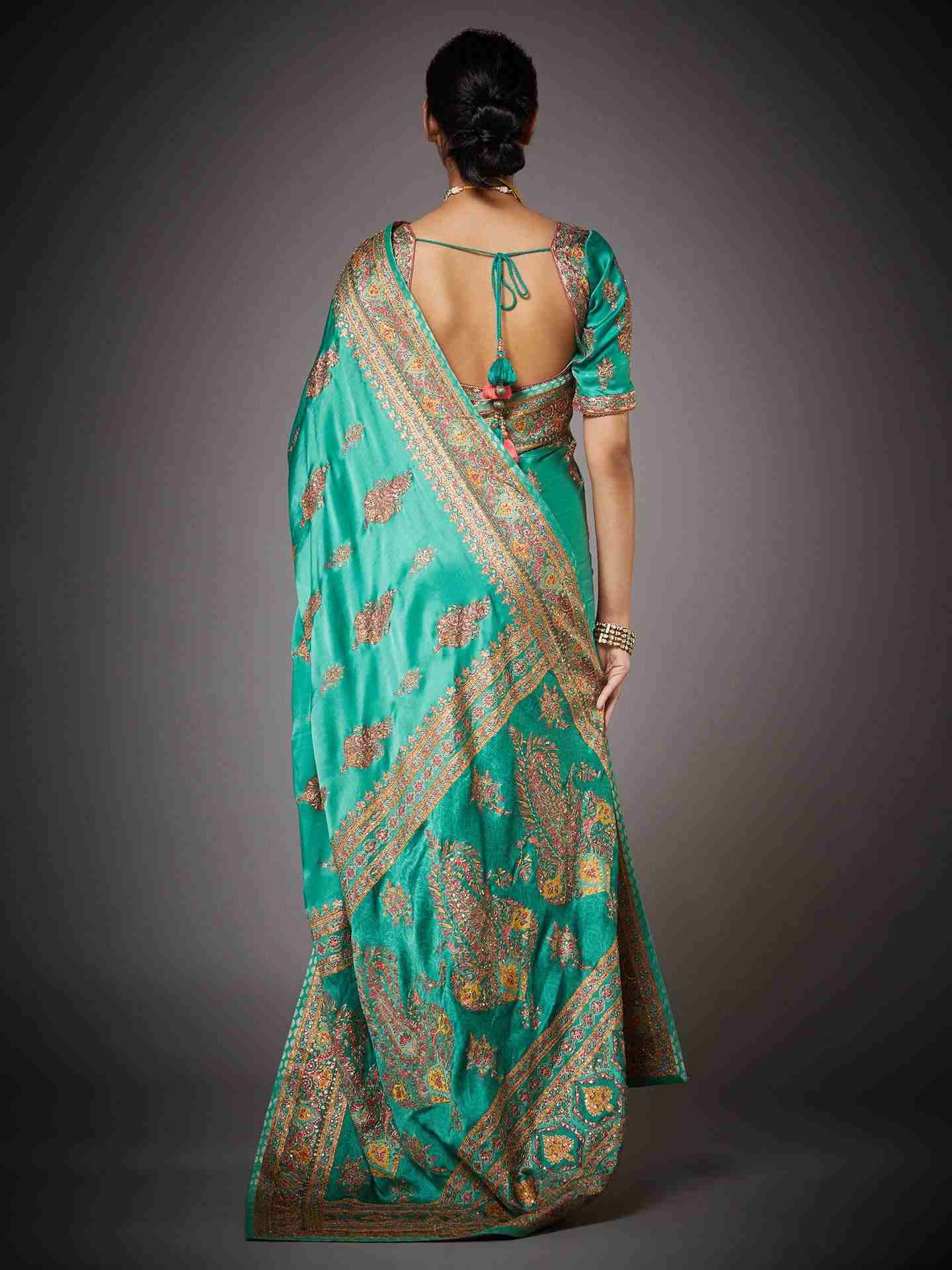 Jade & Multi Anantnag Saree With Unstitched Blouse