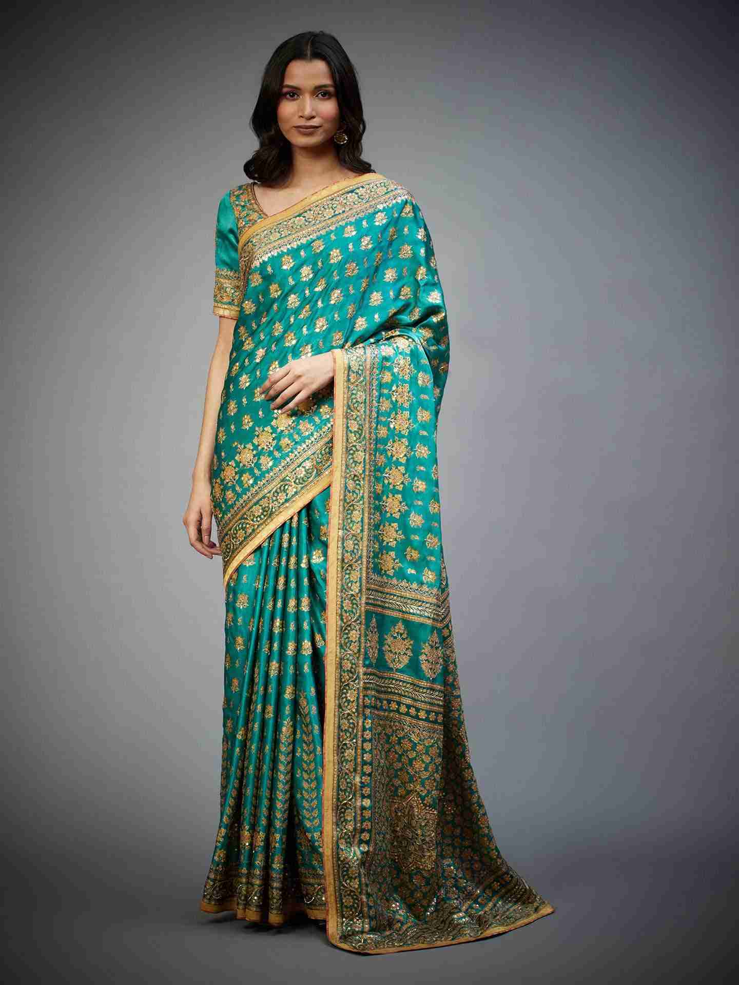 Emerald Satnam Saree With Unstitched Blouse