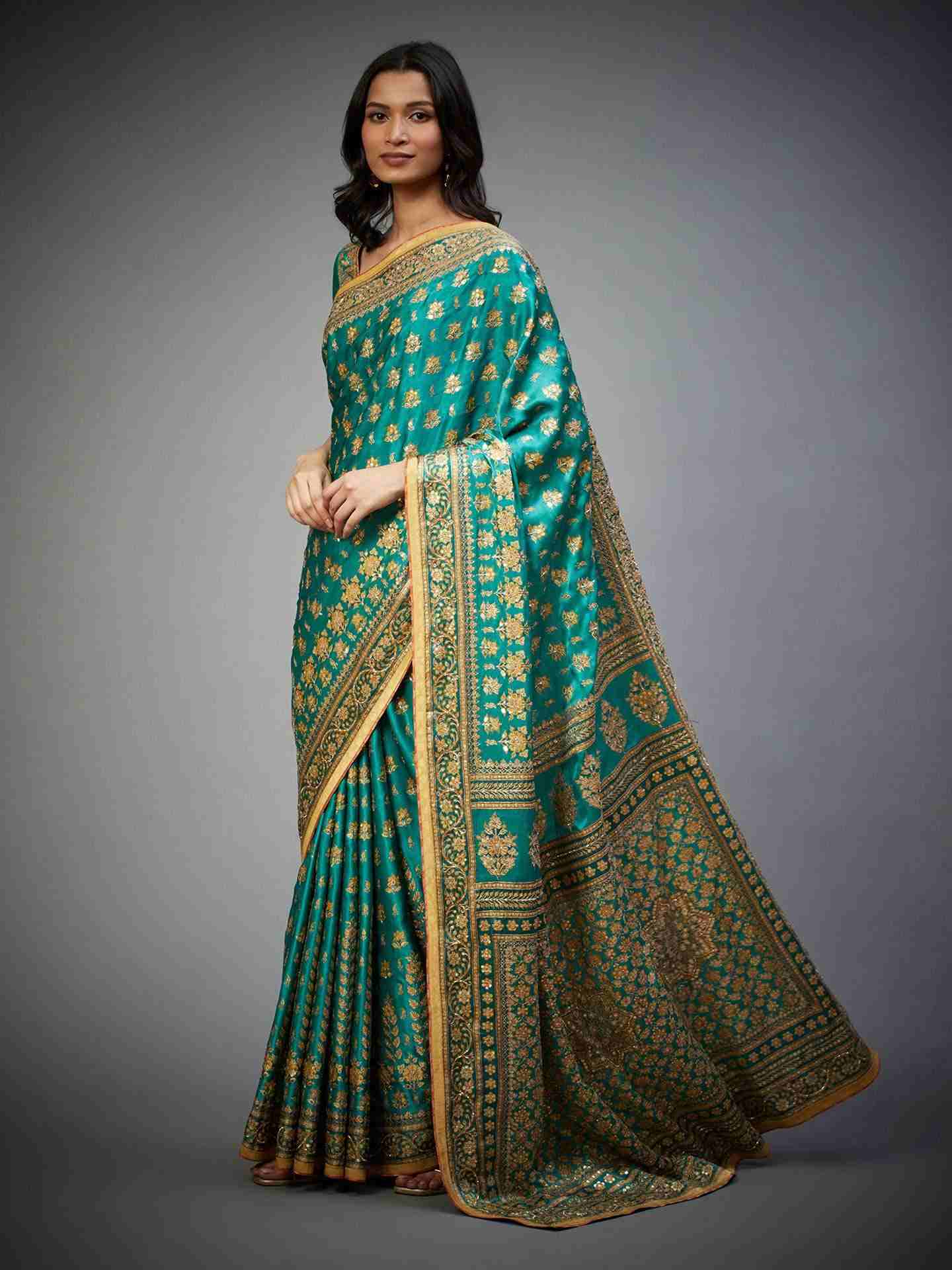 Emerald Satnam Saree With Unstitched Blouse