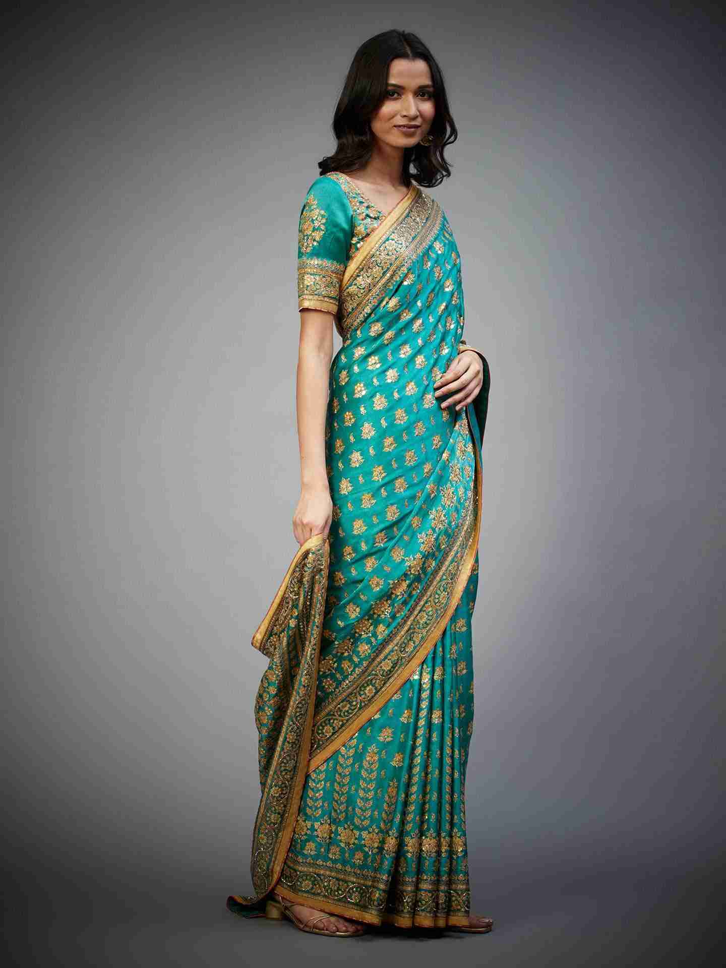 Emerald Satnam Saree With Unstitched Blouse
