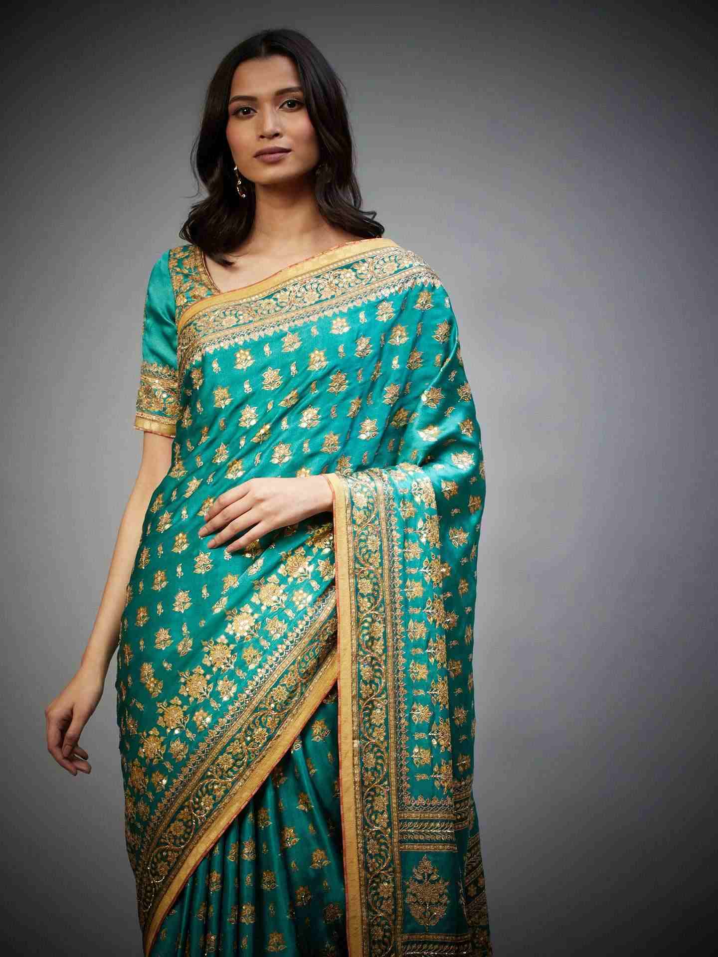 Emerald Satnam Saree With Unstitched Blouse