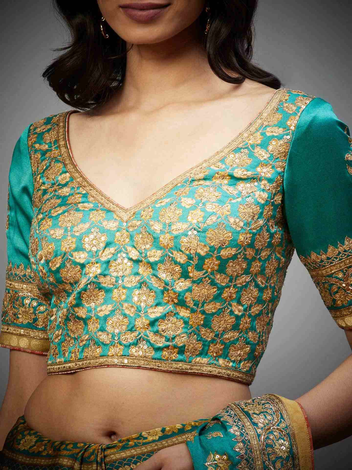 Emerald Satnam Saree With Unstitched Blouse