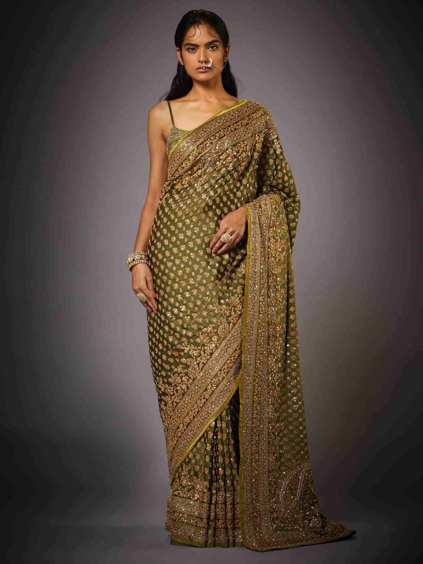 Khaki Sania Saree With Unstitched Blouse