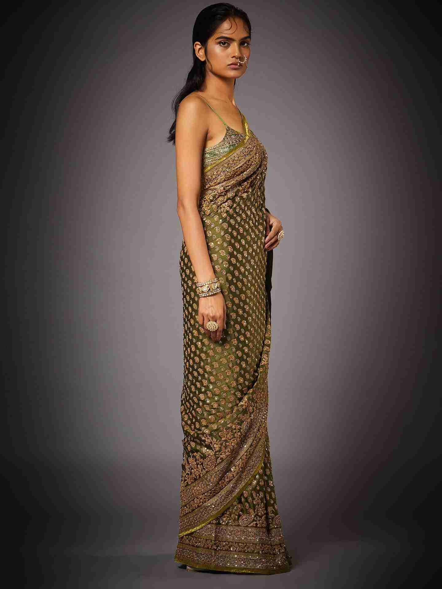 Khaki Sania Saree With Unstitched Blouse