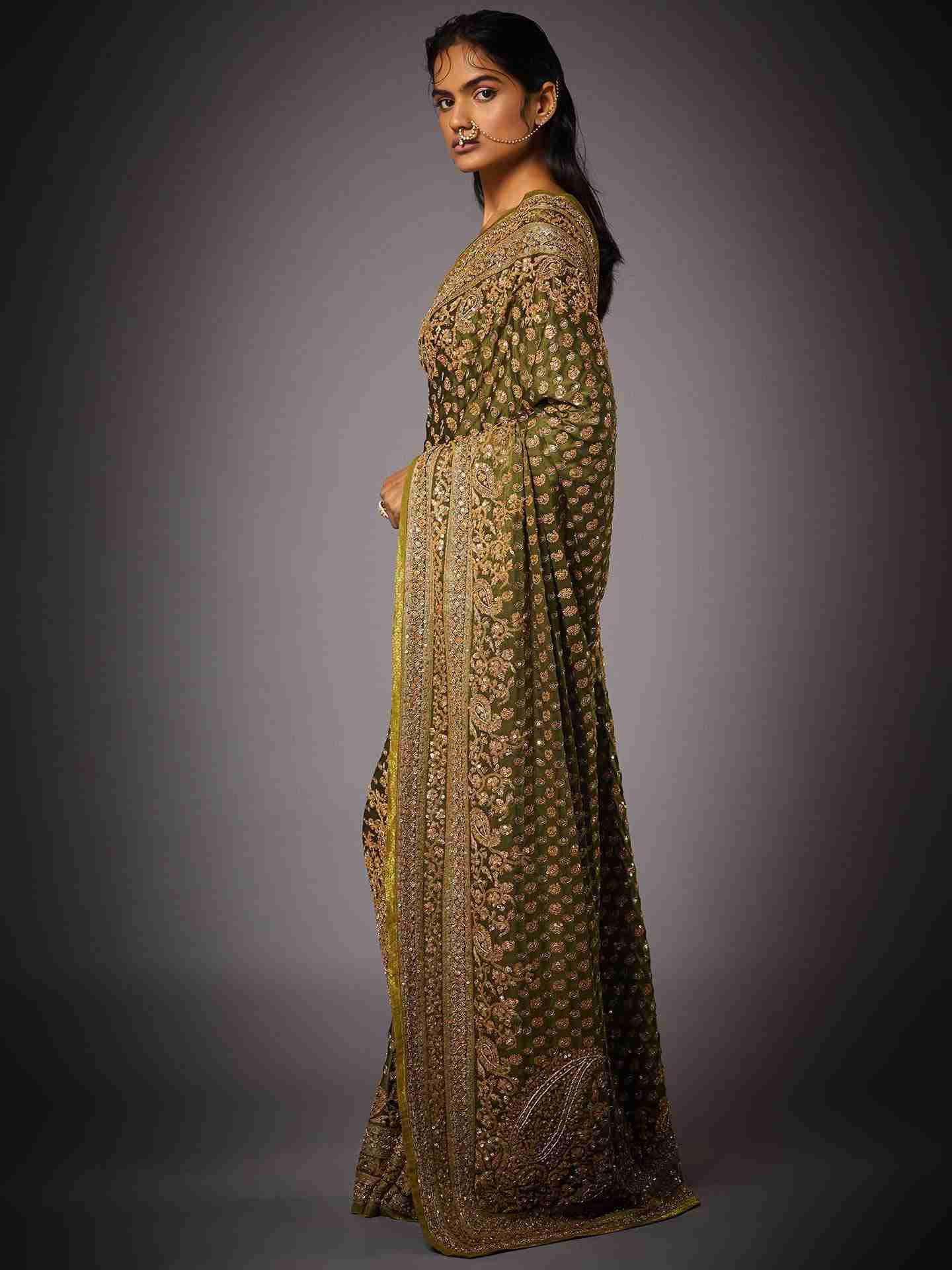Khaki Sania Saree With Unstitched Blouse