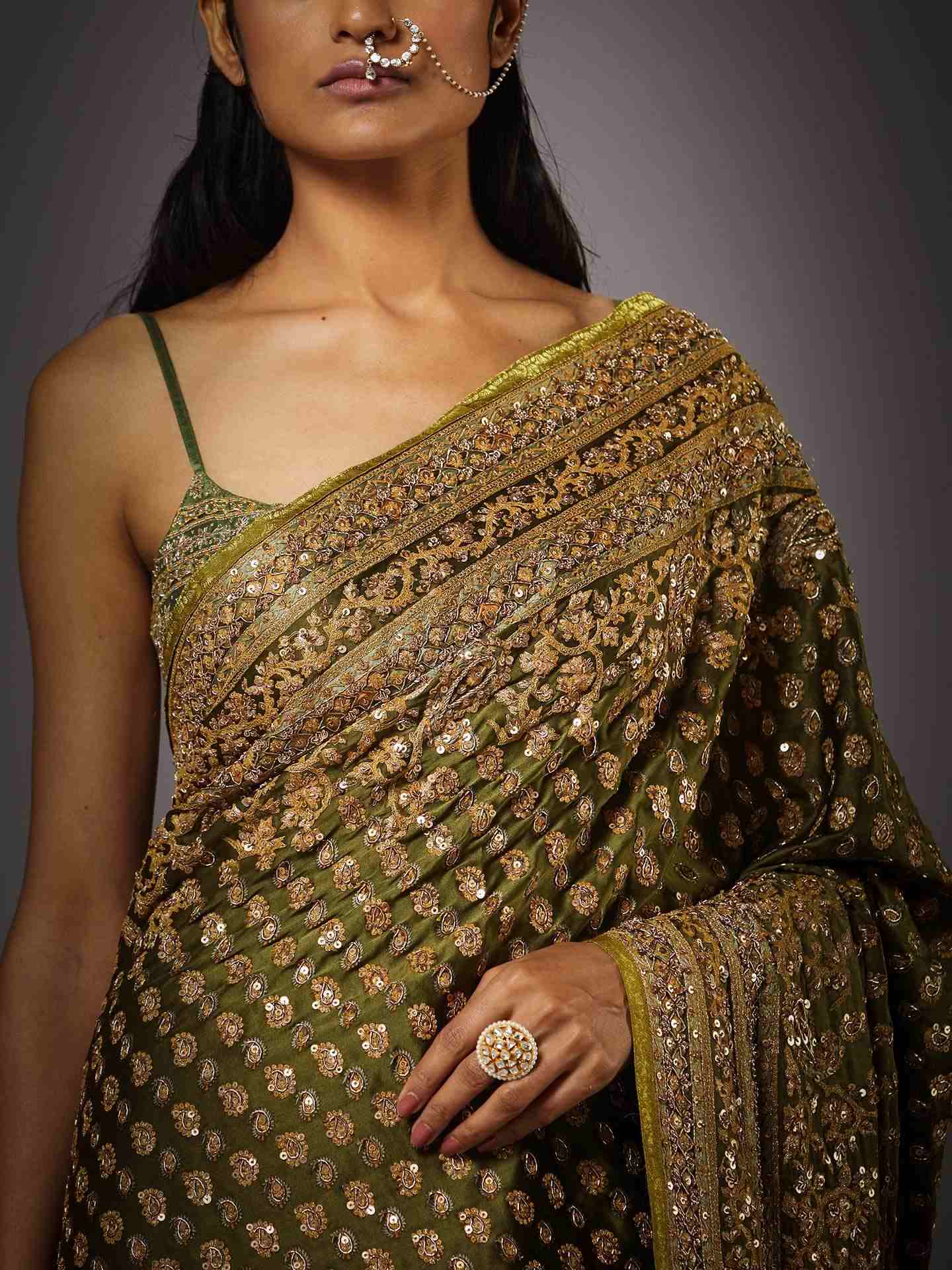 Khaki Sania Saree With Unstitched Blouse