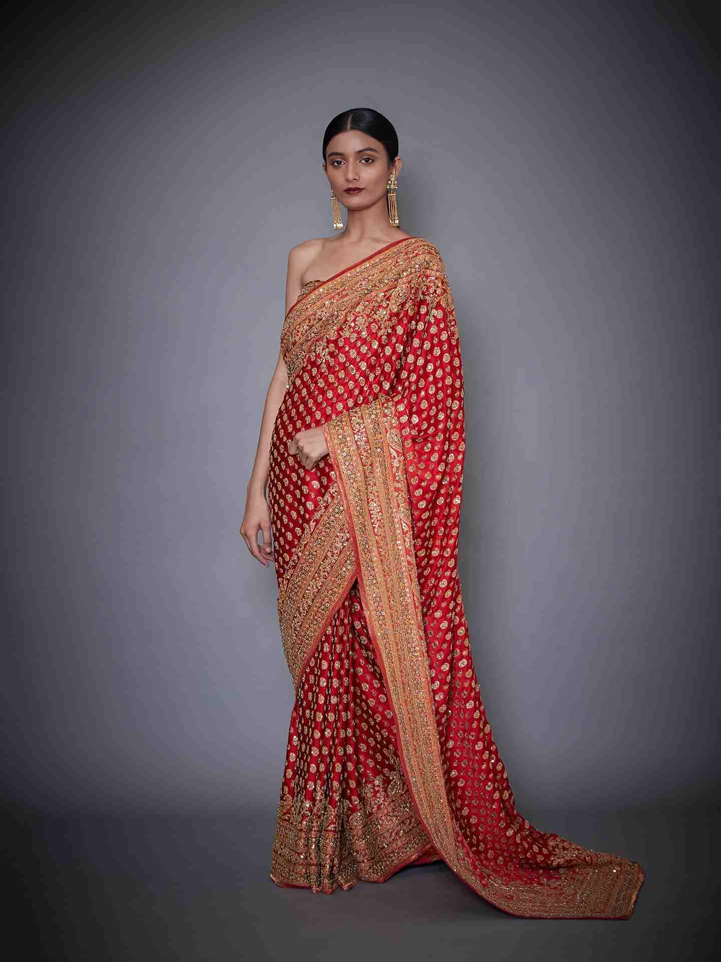 Red Sania Saree With Unstitched Blouse