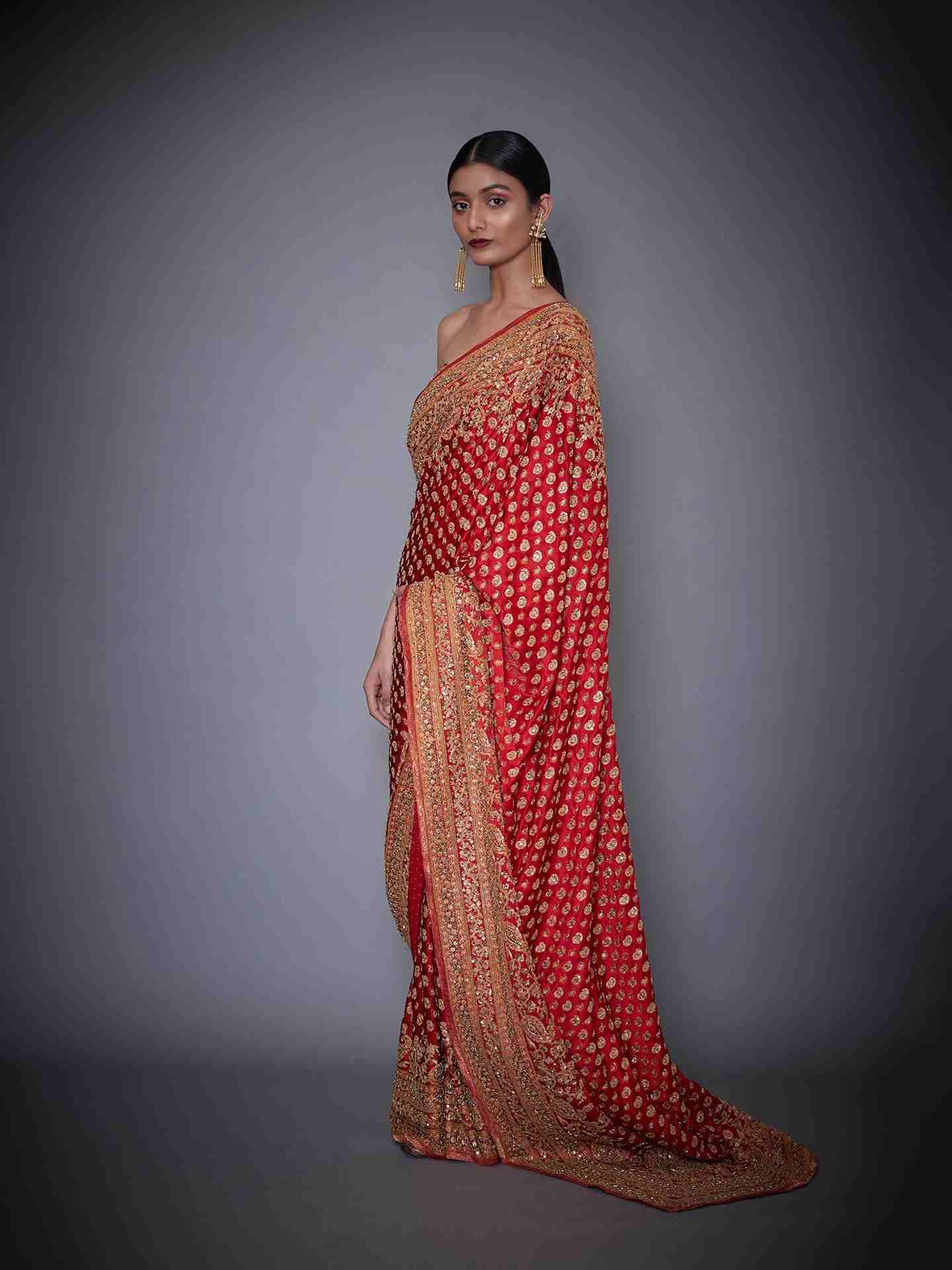 Red Sania Saree With Unstitched Blouse
