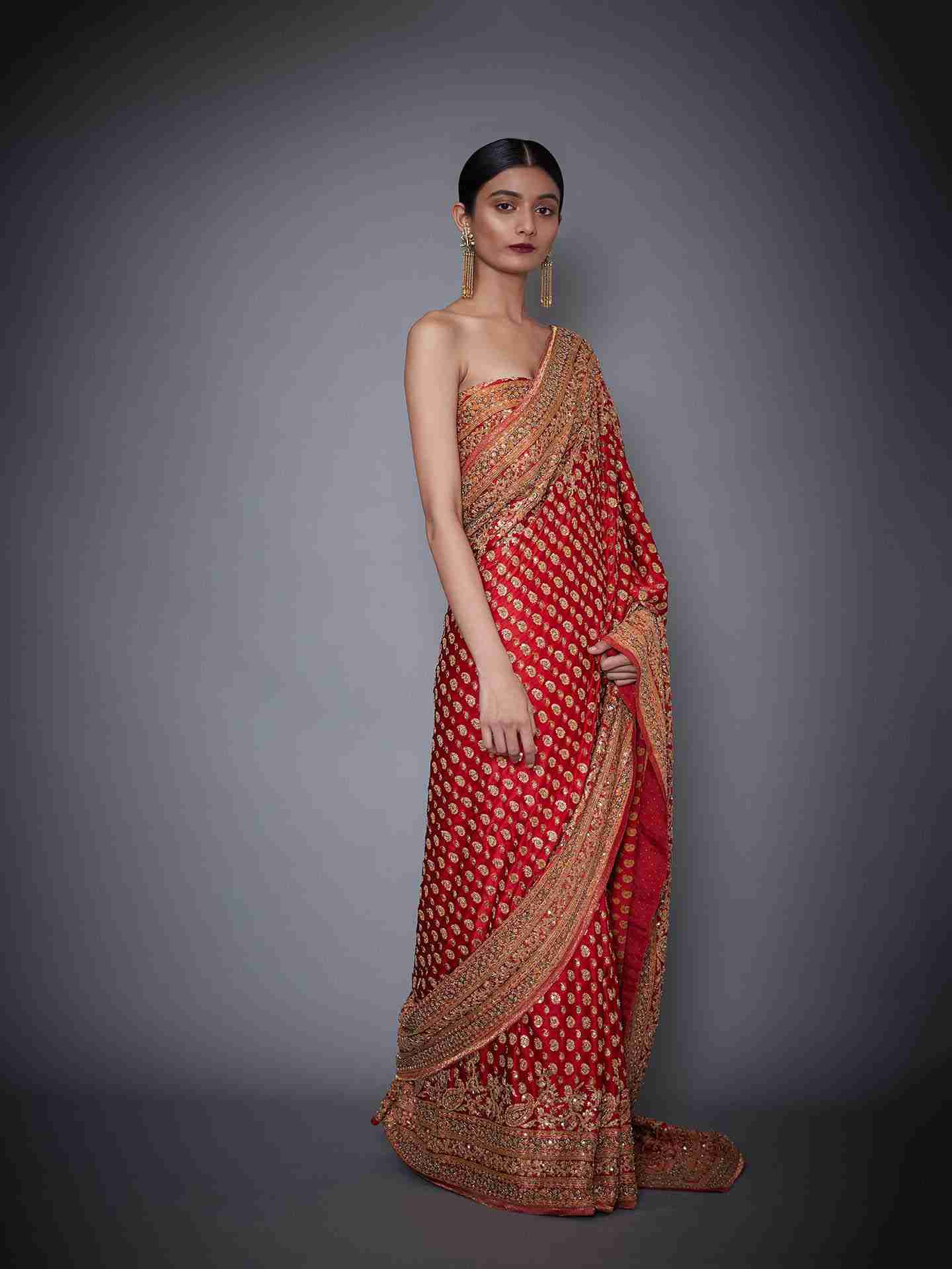 Red Sania Saree With Unstitched Blouse