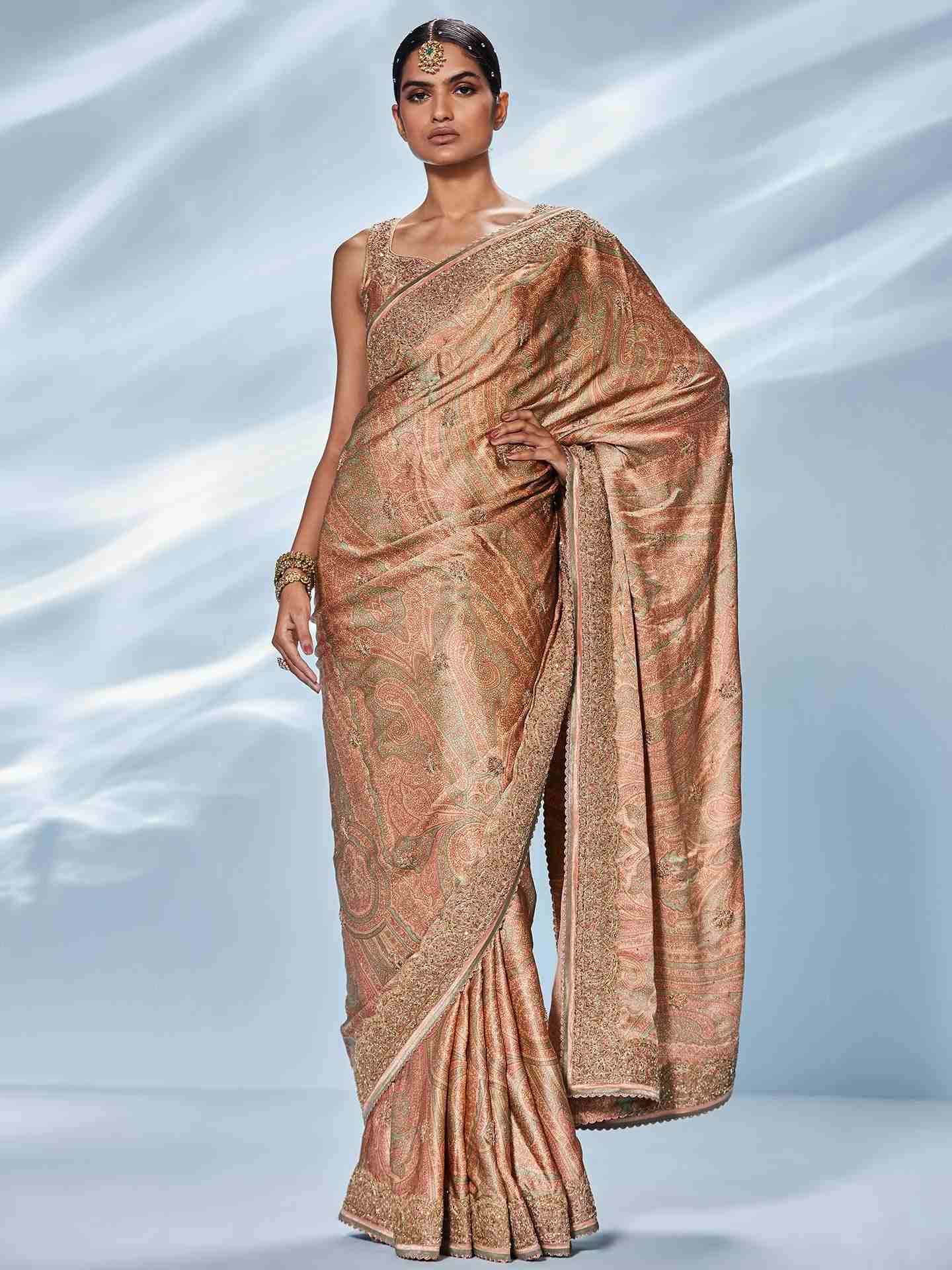 Pink Imran Coat Saree With Unstitched Blouse