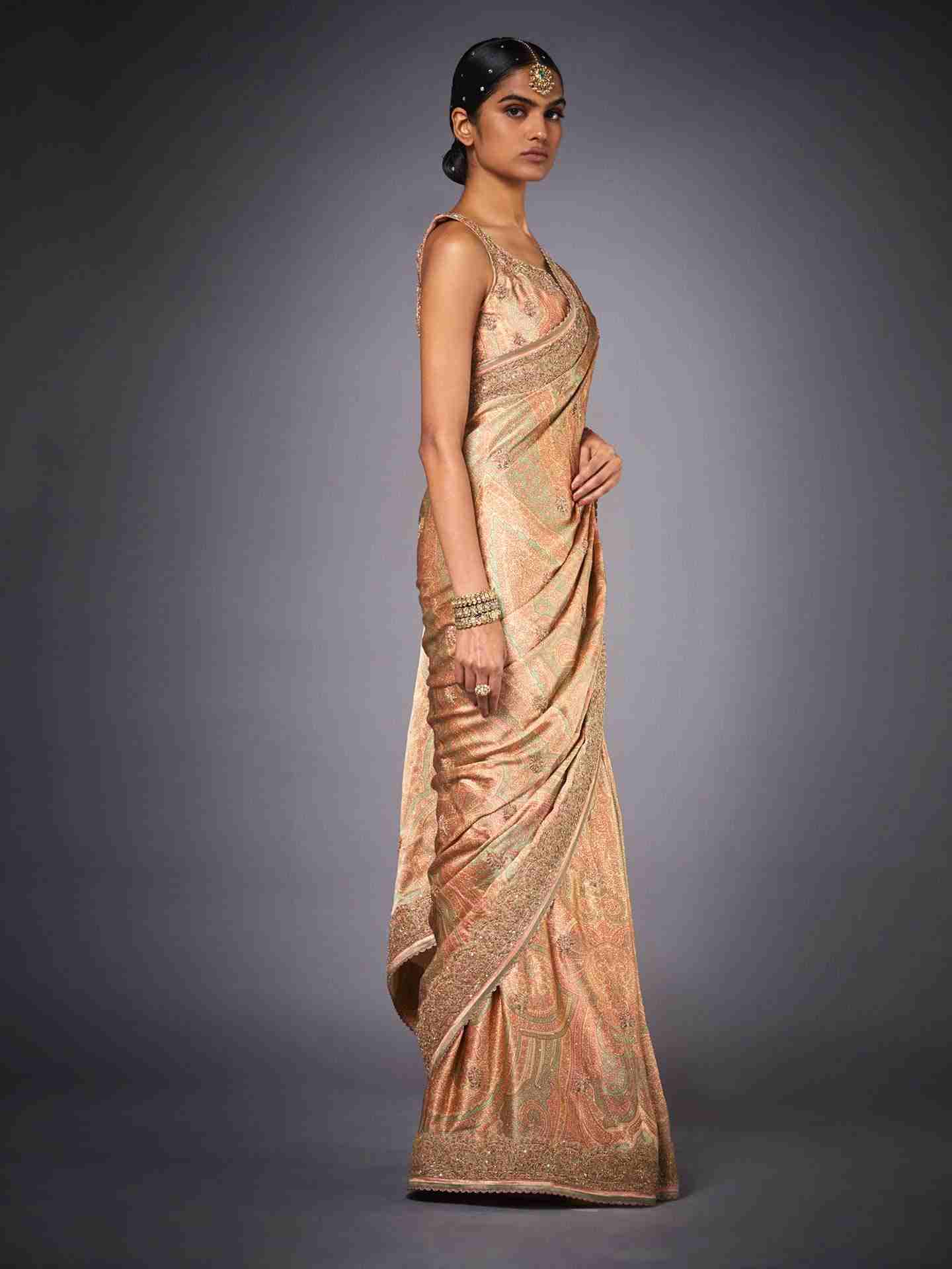 Pink Imran Coat Saree With Unstitched Blouse