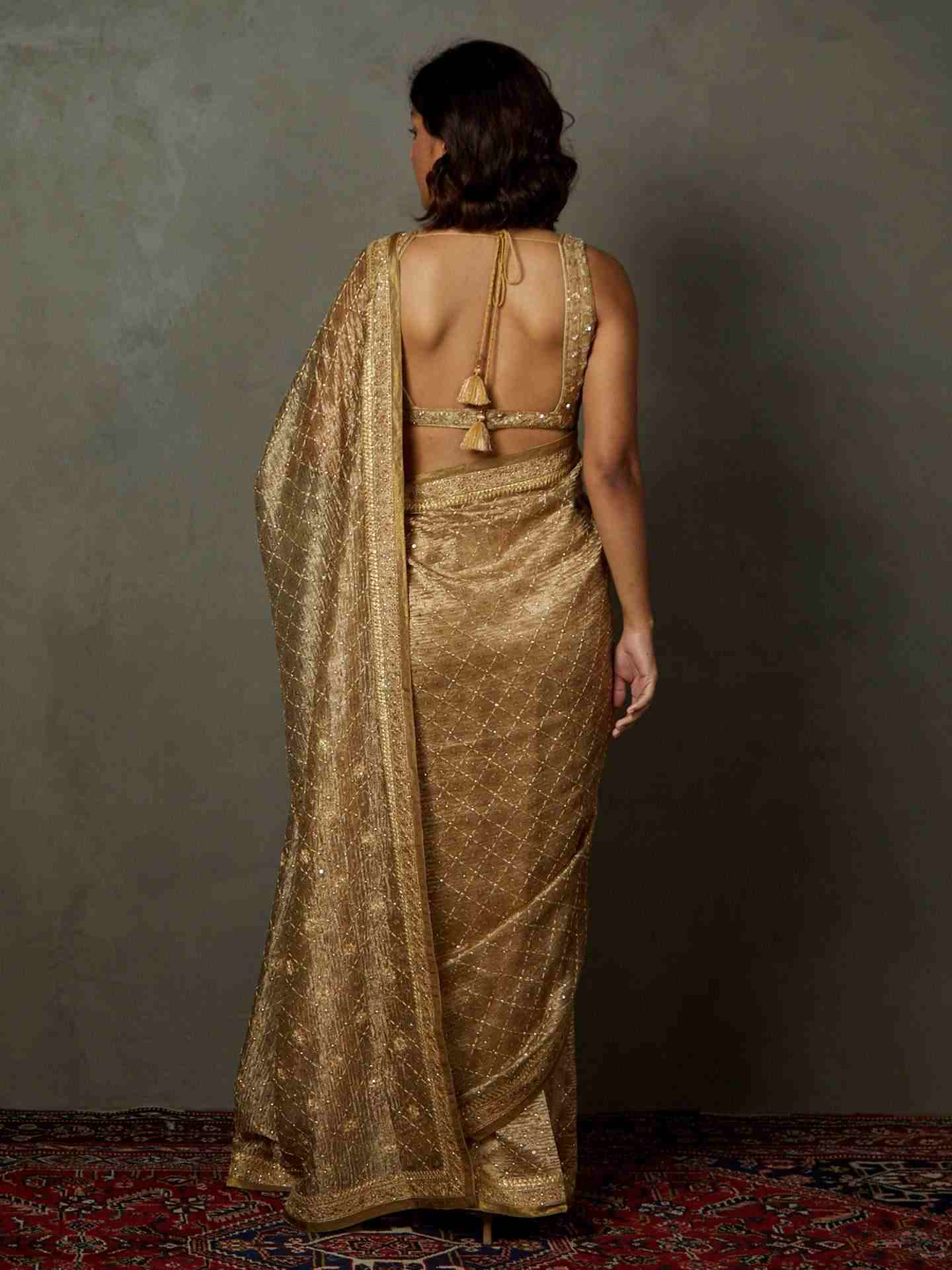 Gold Rohira Saree With Unstitched Blouse