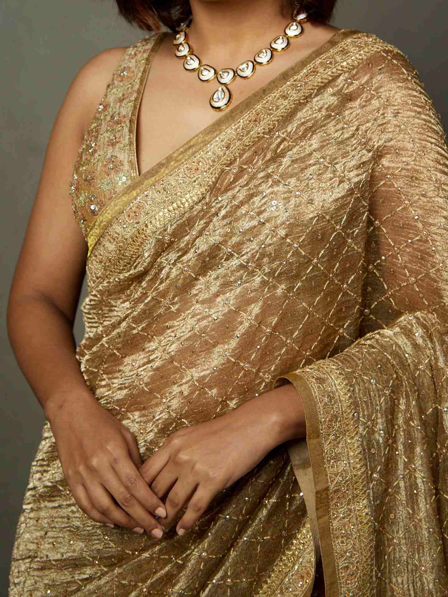 Gold Rohira Saree With Unstitched Blouse