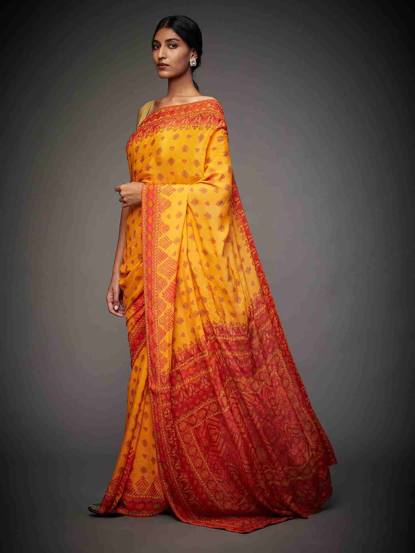 Yellow Phulkari Saree With Unstitched Blouse