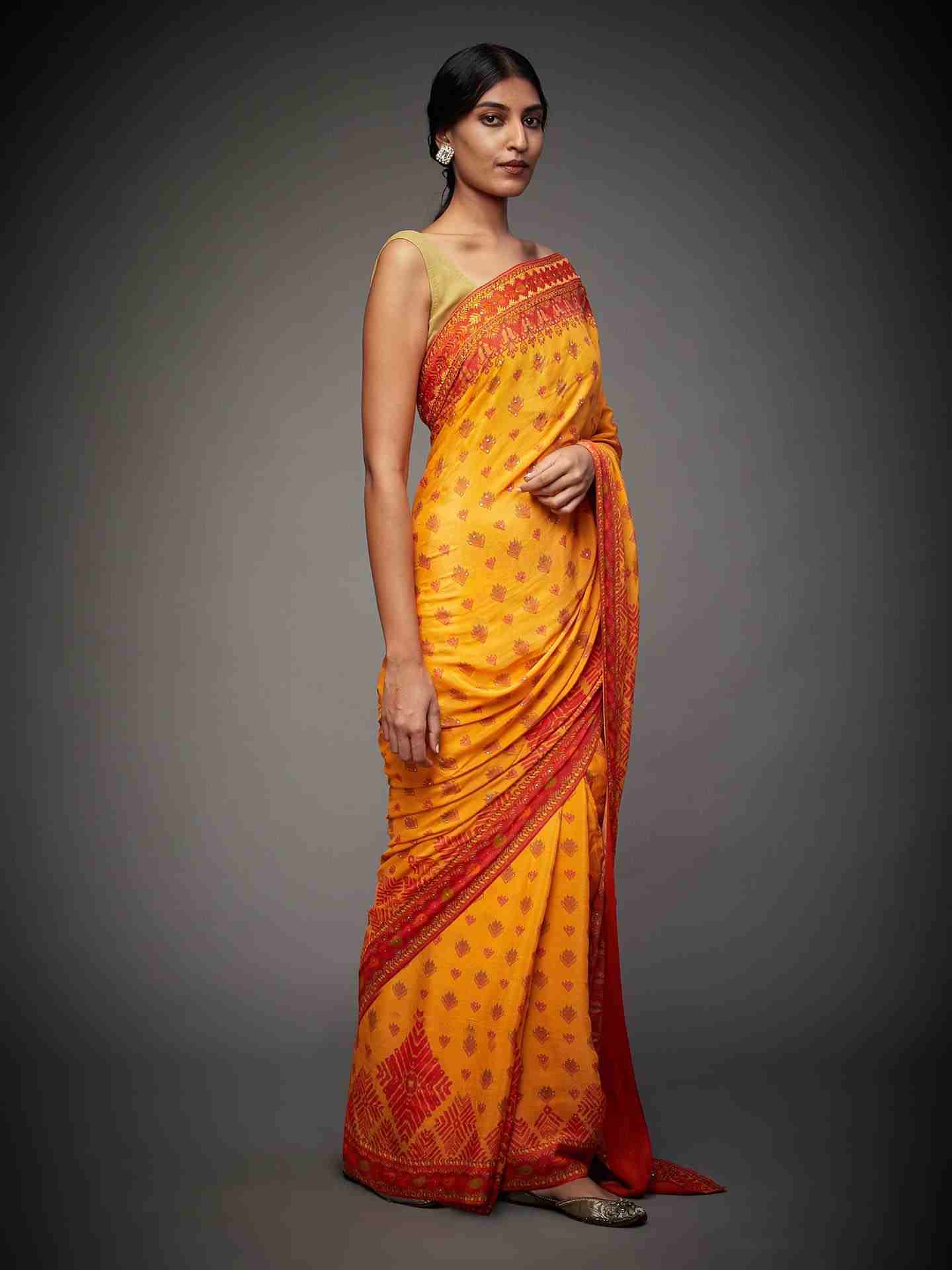 Yellow Phulkari Saree With Unstitched Blouse