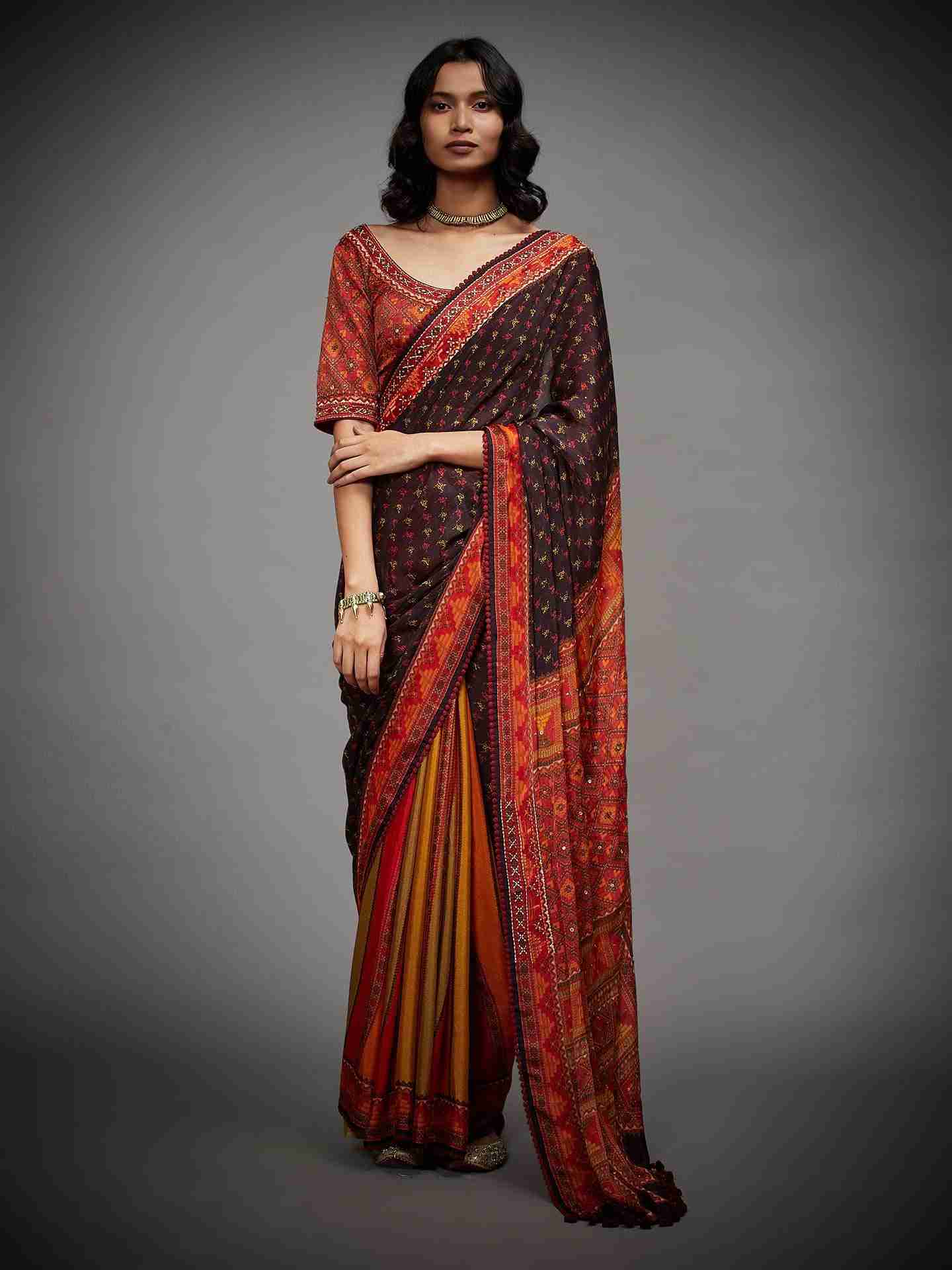 Black Falguni Saree With Unstitched Blouse