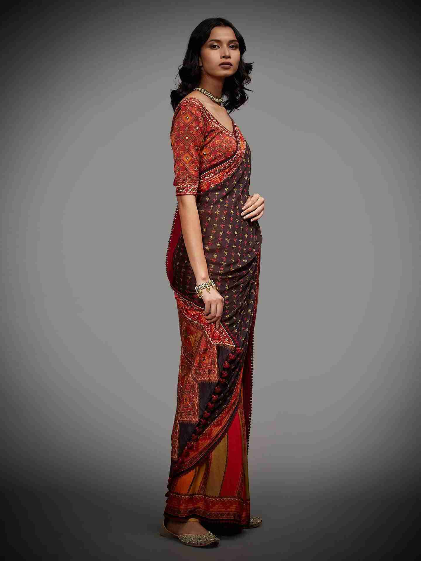 Black Falguni Saree With Unstitched Blouse