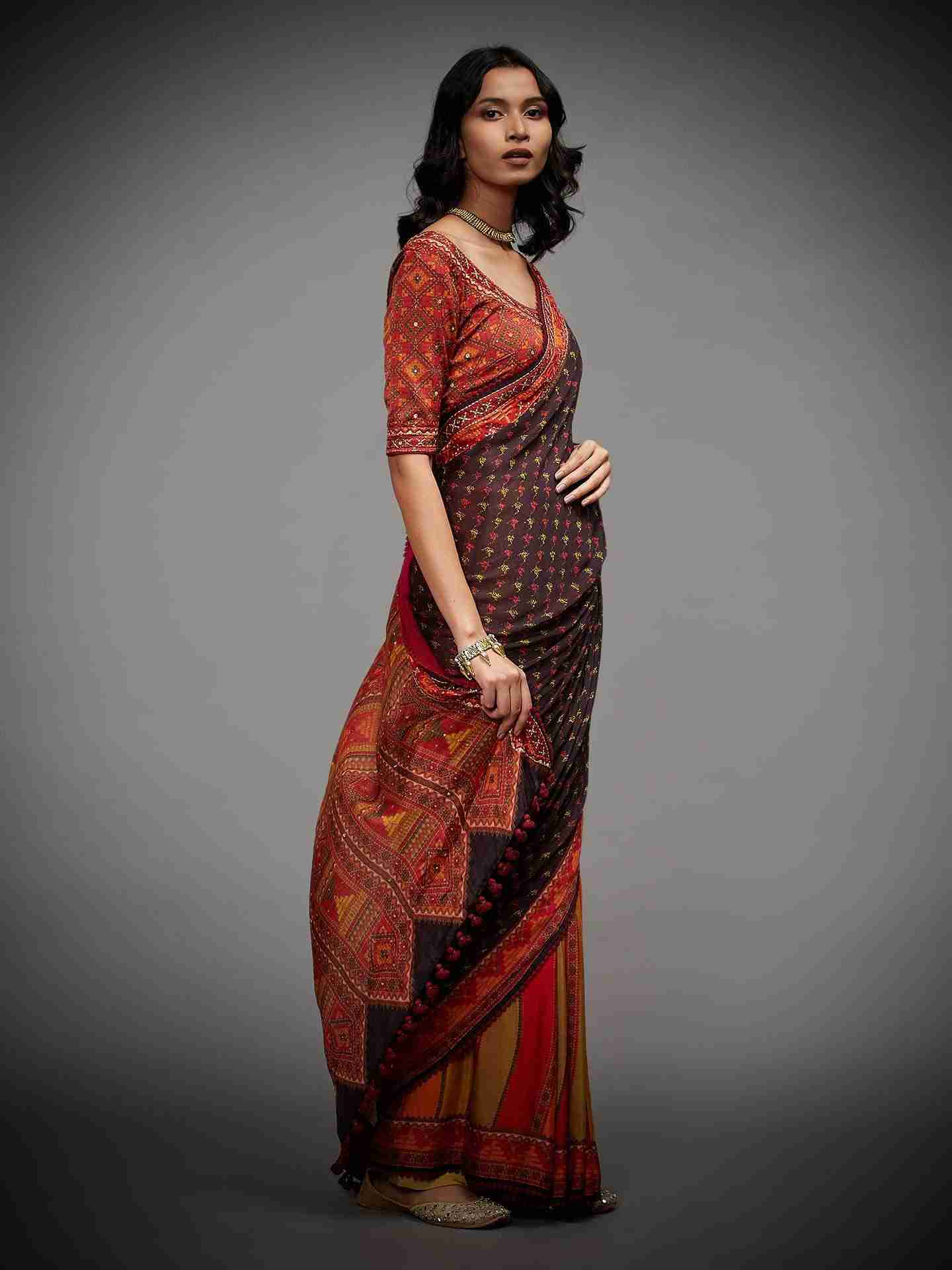 Black Falguni Saree With Unstitched Blouse