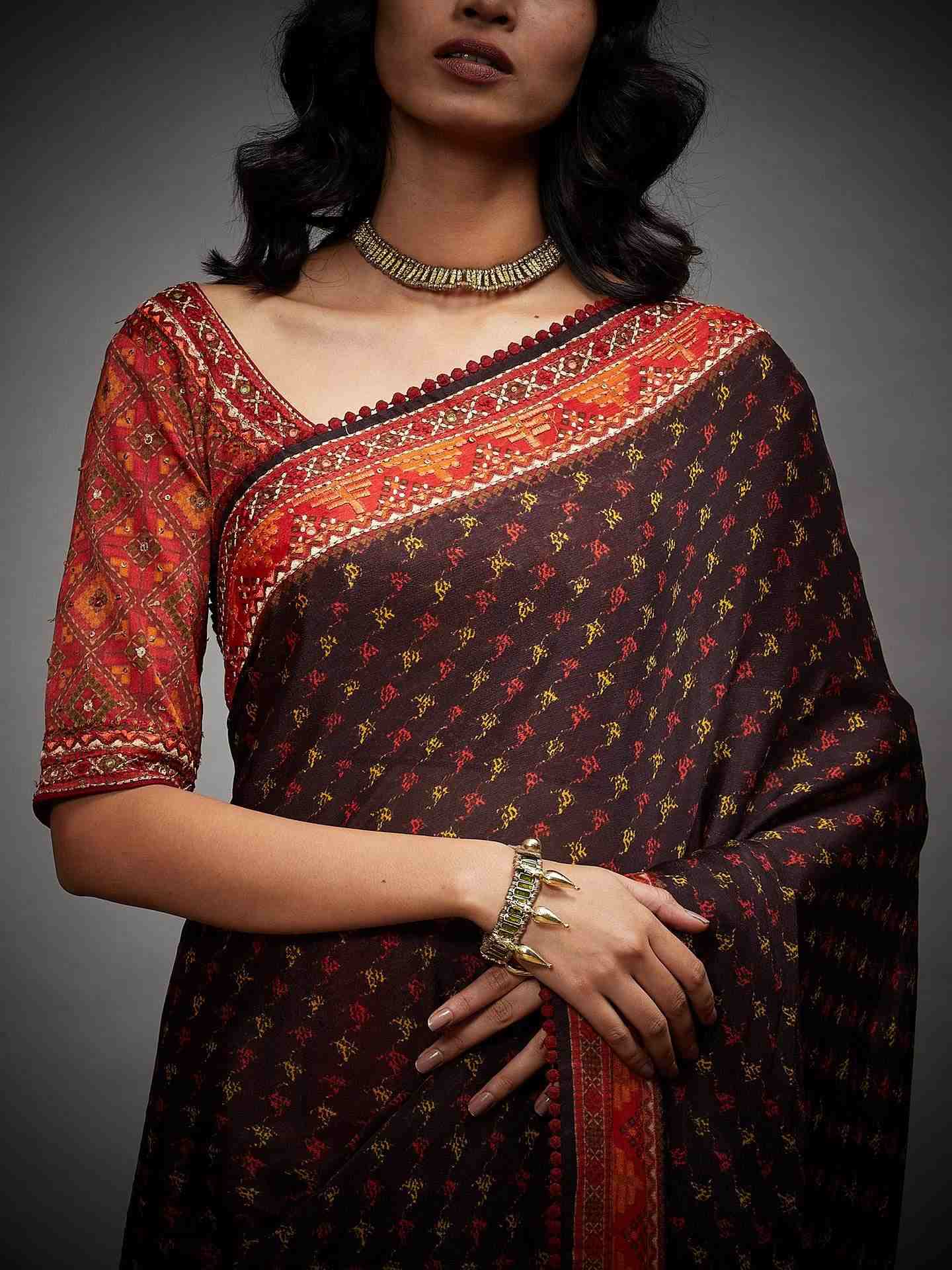 Black Falguni Saree With Unstitched Blouse