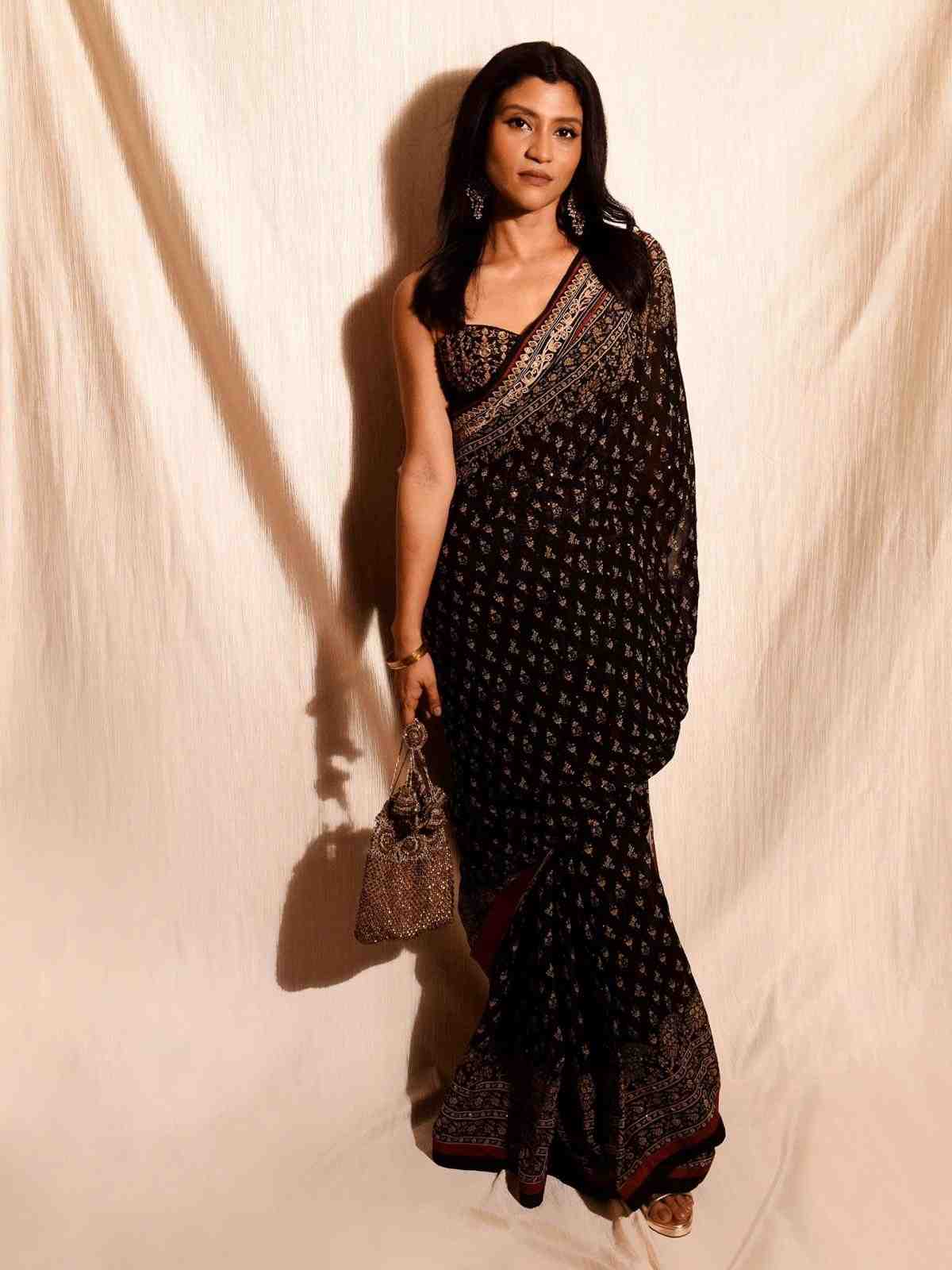 Black & Beige Kalki Saree with Unstitched Blouse