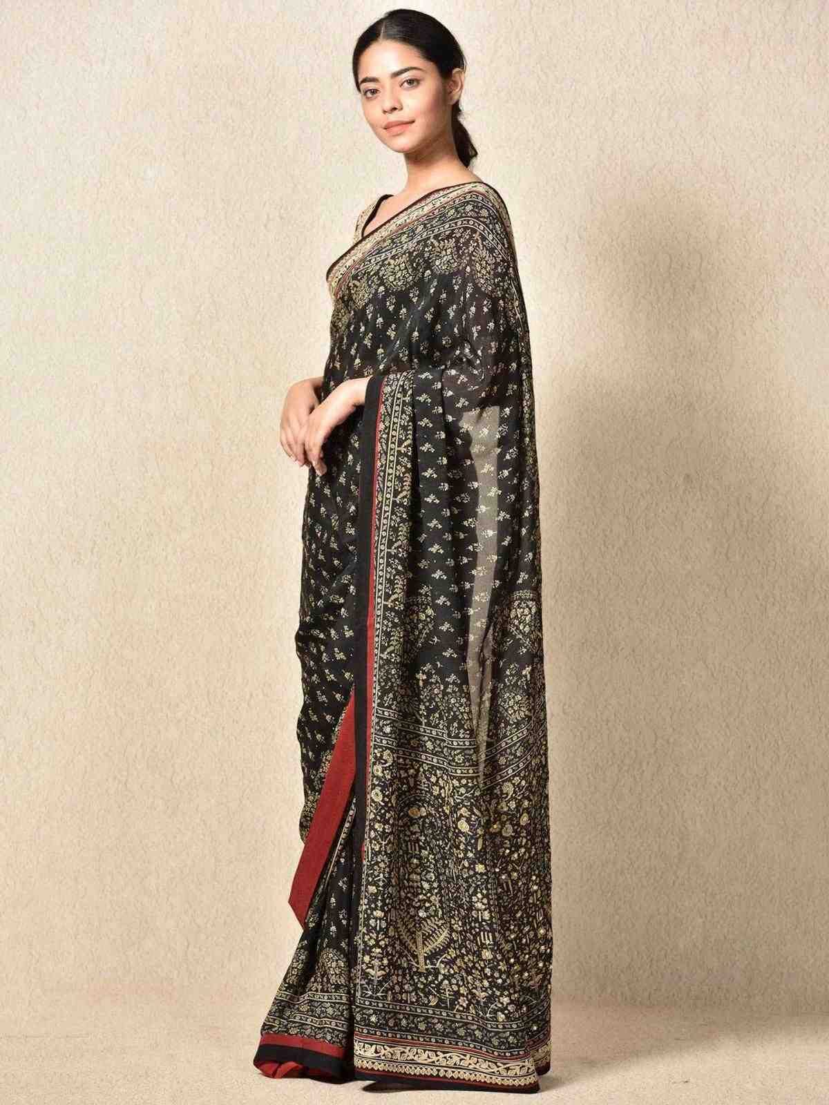 Black & Beige Kalki Saree with Unstitched Blouse