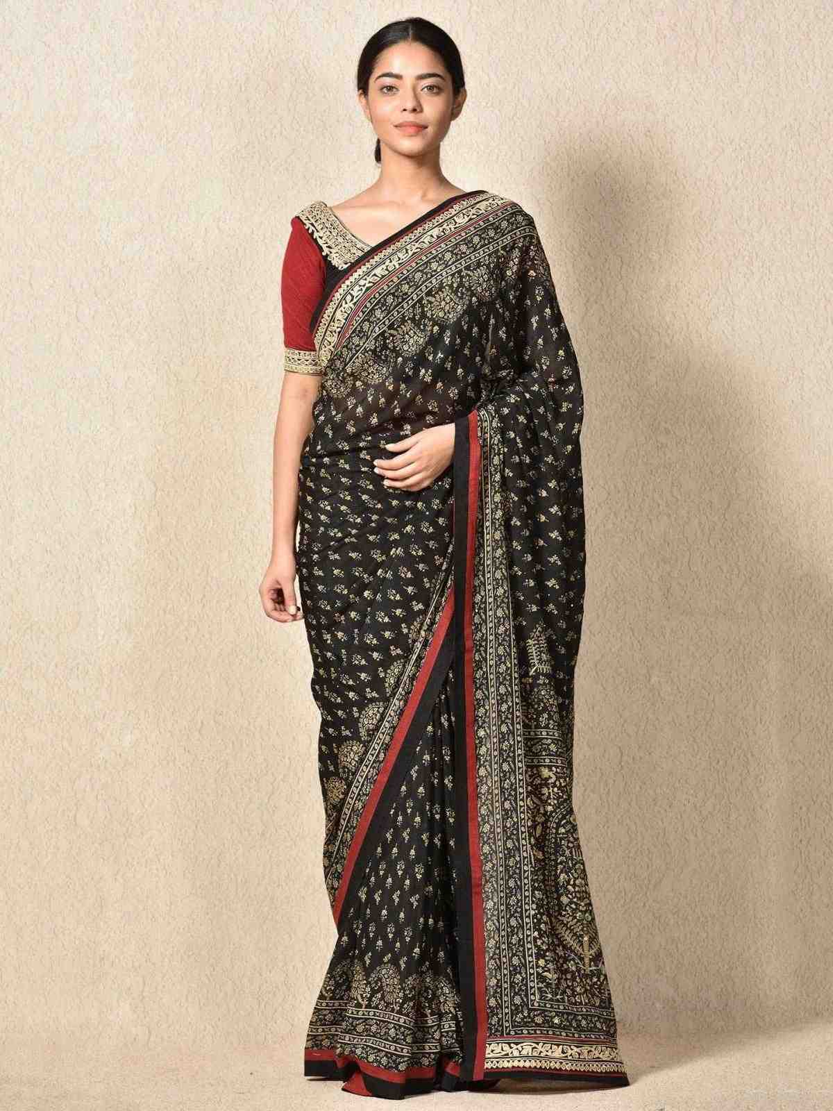 Black & Beige Kalki Saree with Unstitched Blouse