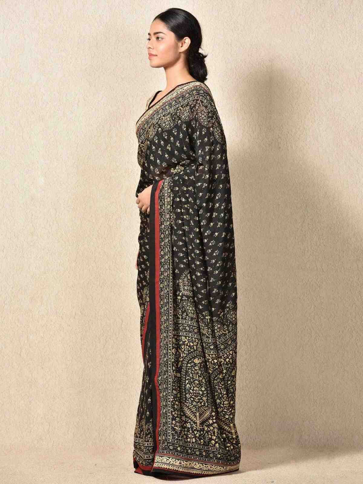 Black & Beige Kalki Saree with Unstitched Blouse