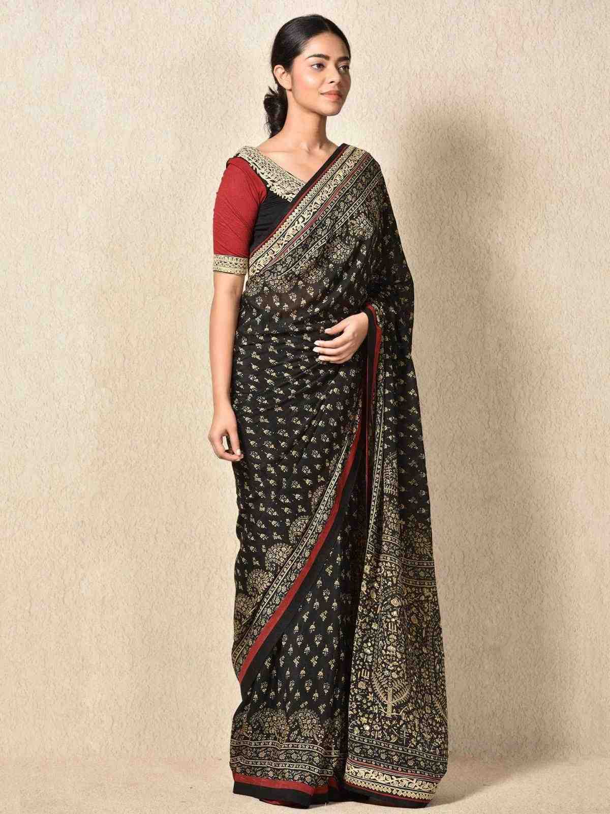 Black & Beige Kalki Saree with Unstitched Blouse