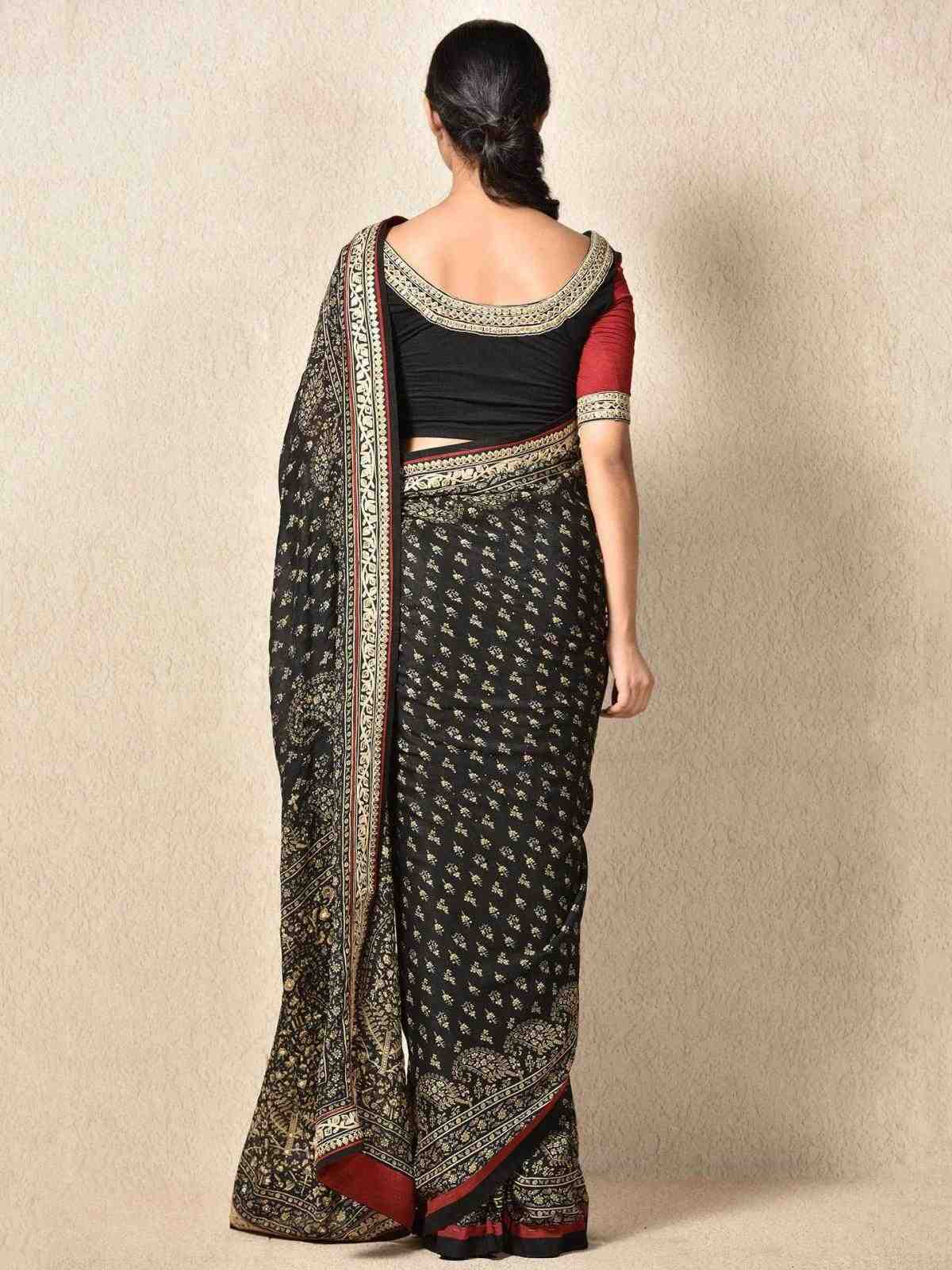 Black & Beige Kalki Saree with Unstitched Blouse