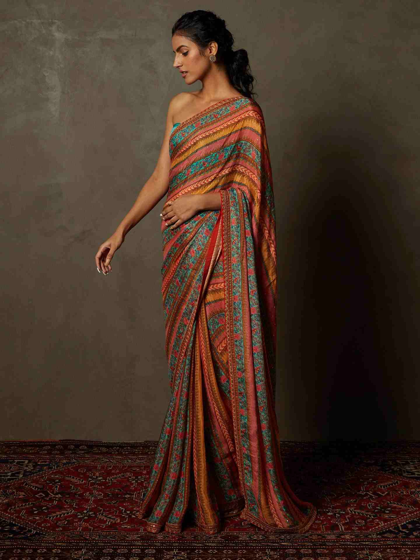 Aqua & Multi Ariyana Saree With Unstitched Blouse