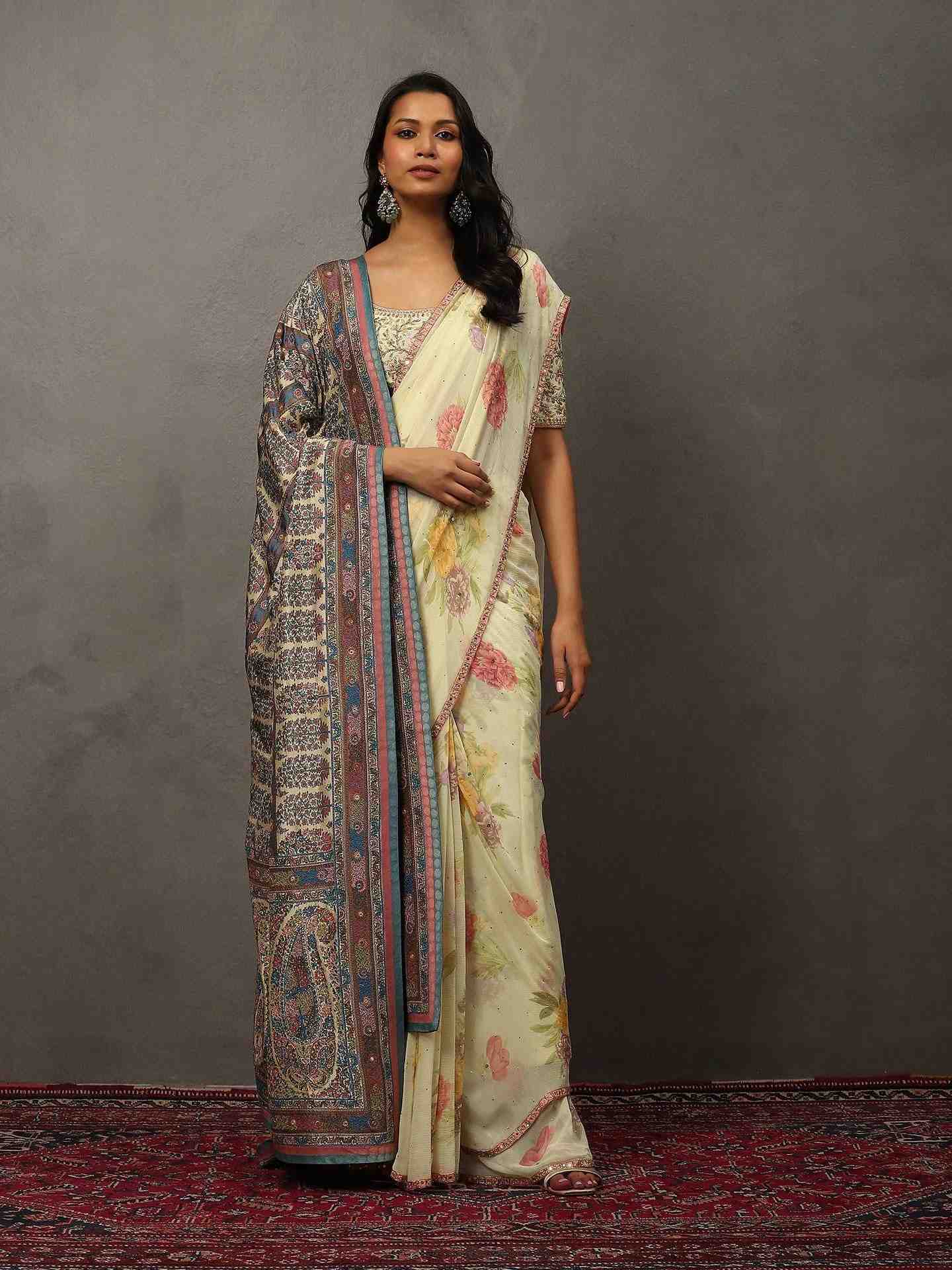 Beige & Tapestry Blue Keya Shawl