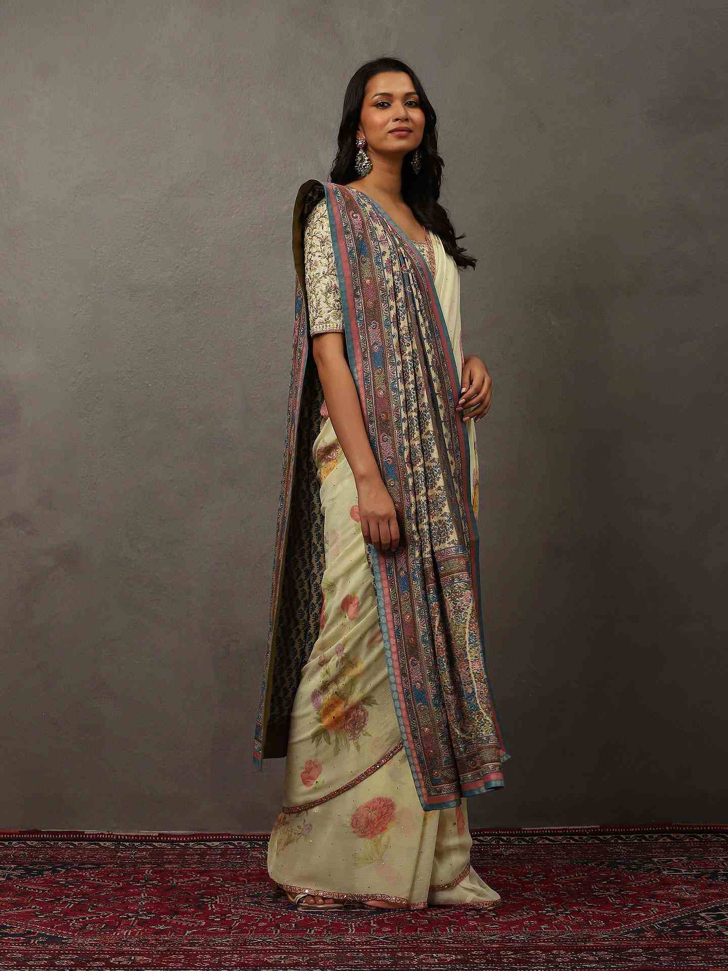 Beige & Tapestry Blue Keya Shawl