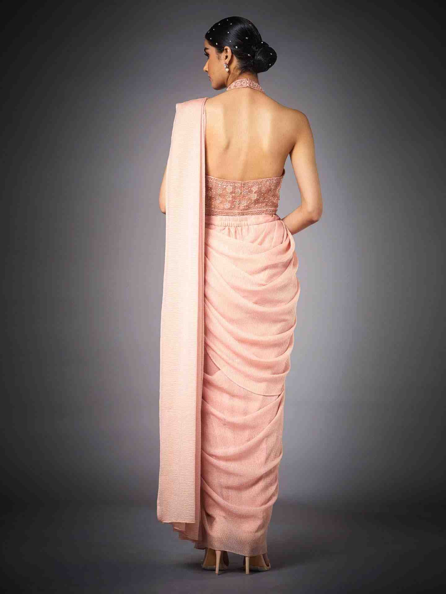 Peach Gazella Saree With Stitched Blouse