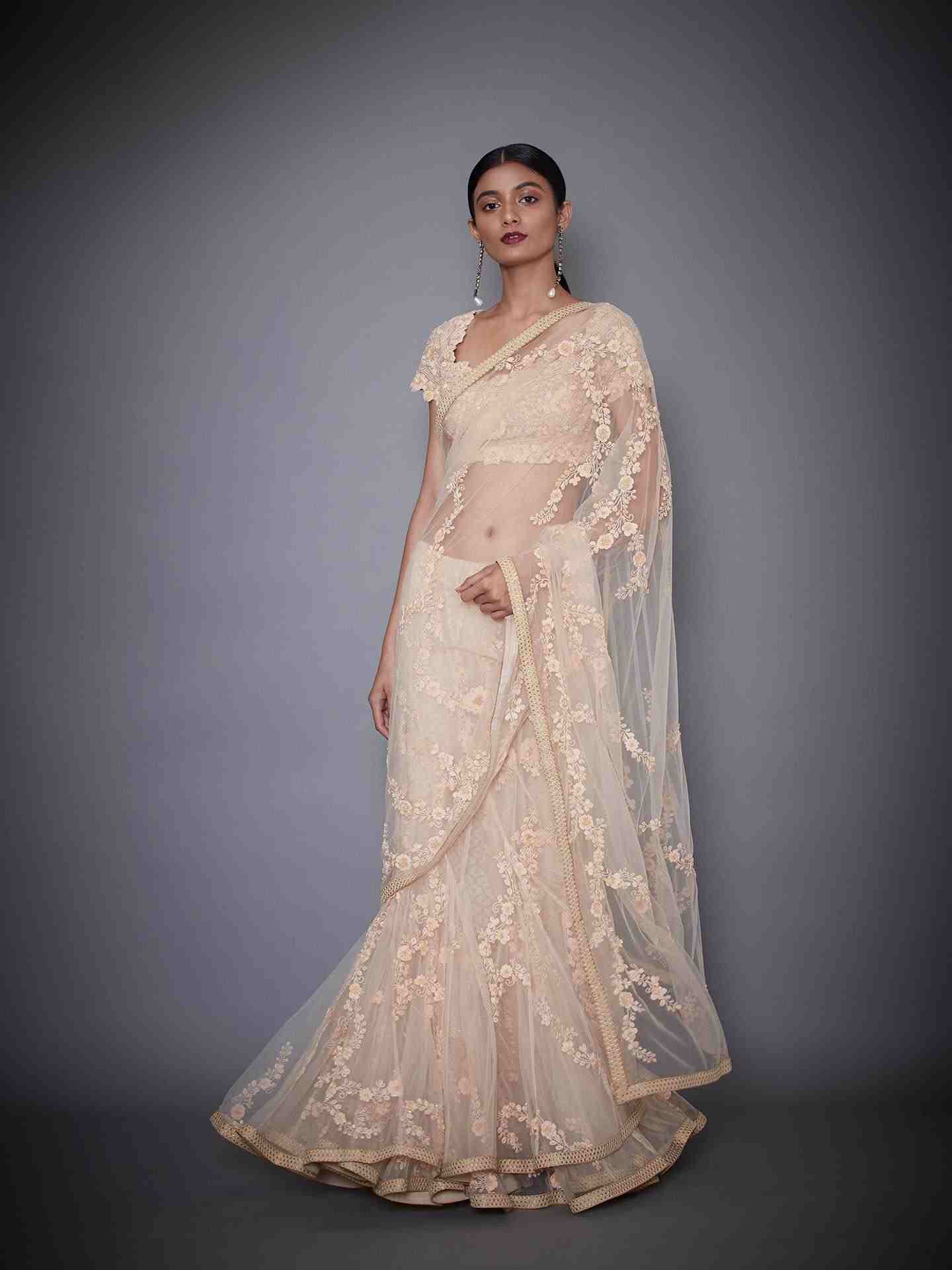 Peach Akansha Saree With Stitched Blouse