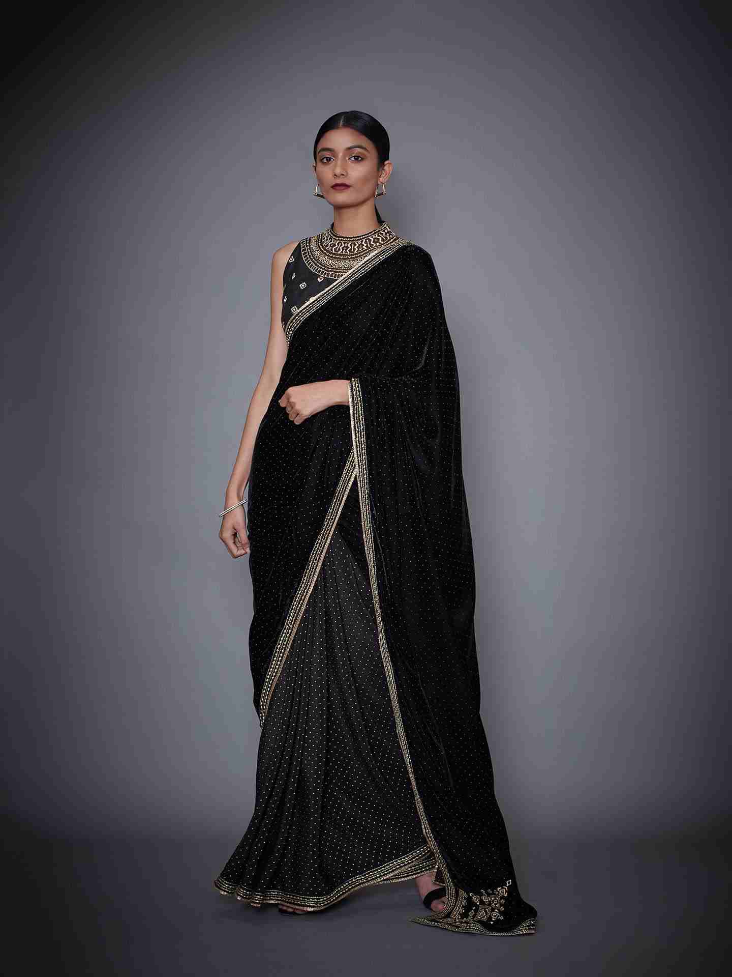 Black Geometry Saree With Stitched Blouse