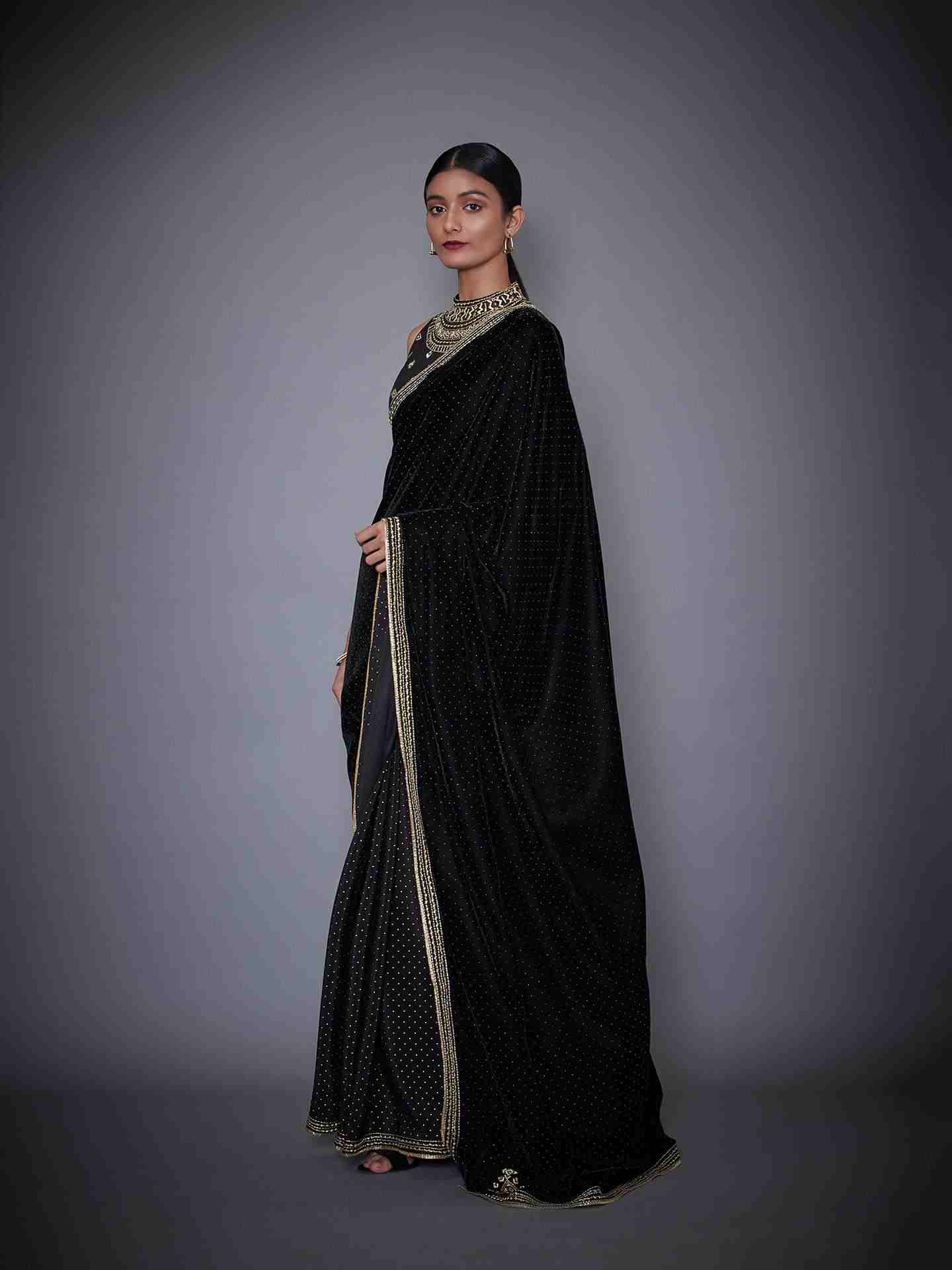 Black Geometry Saree With Stitched Blouse
