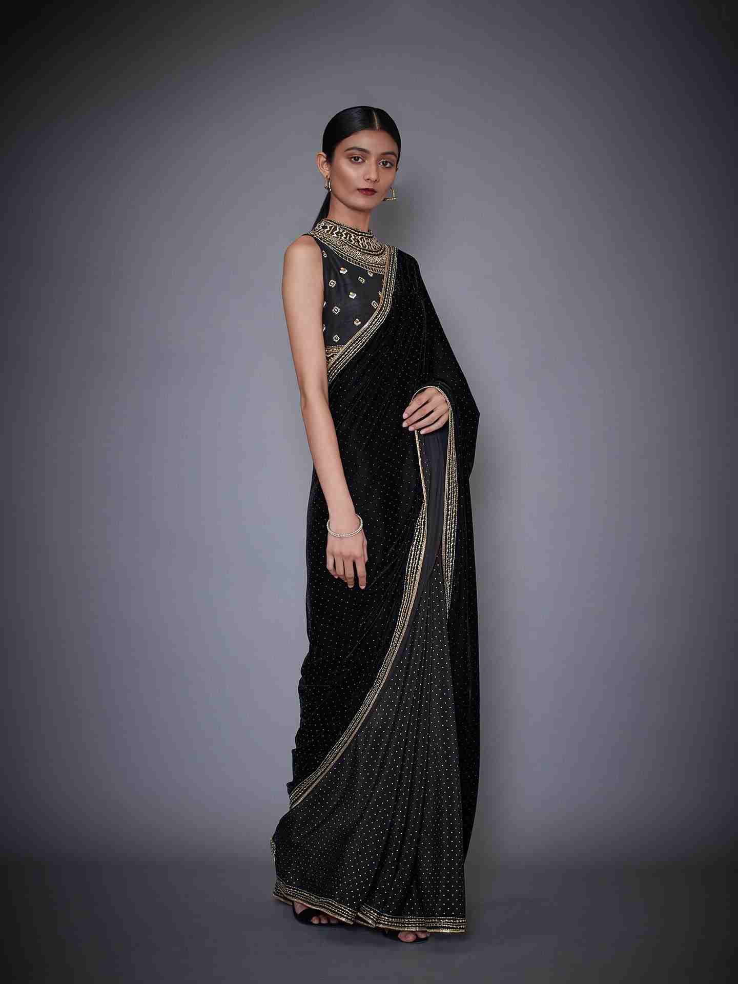 Black Geometry Saree With Stitched Blouse