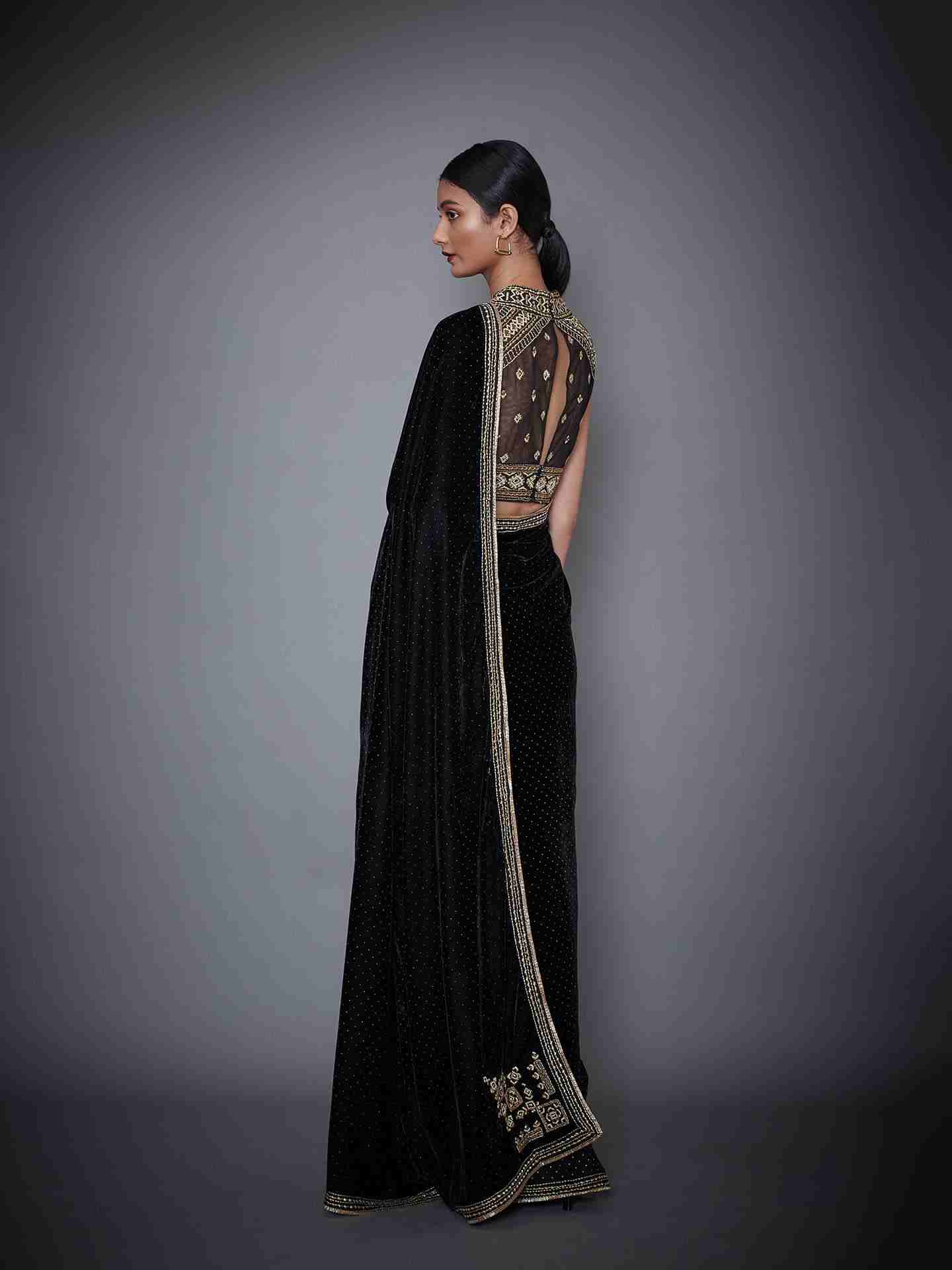 Black Geometry Saree With Stitched Blouse