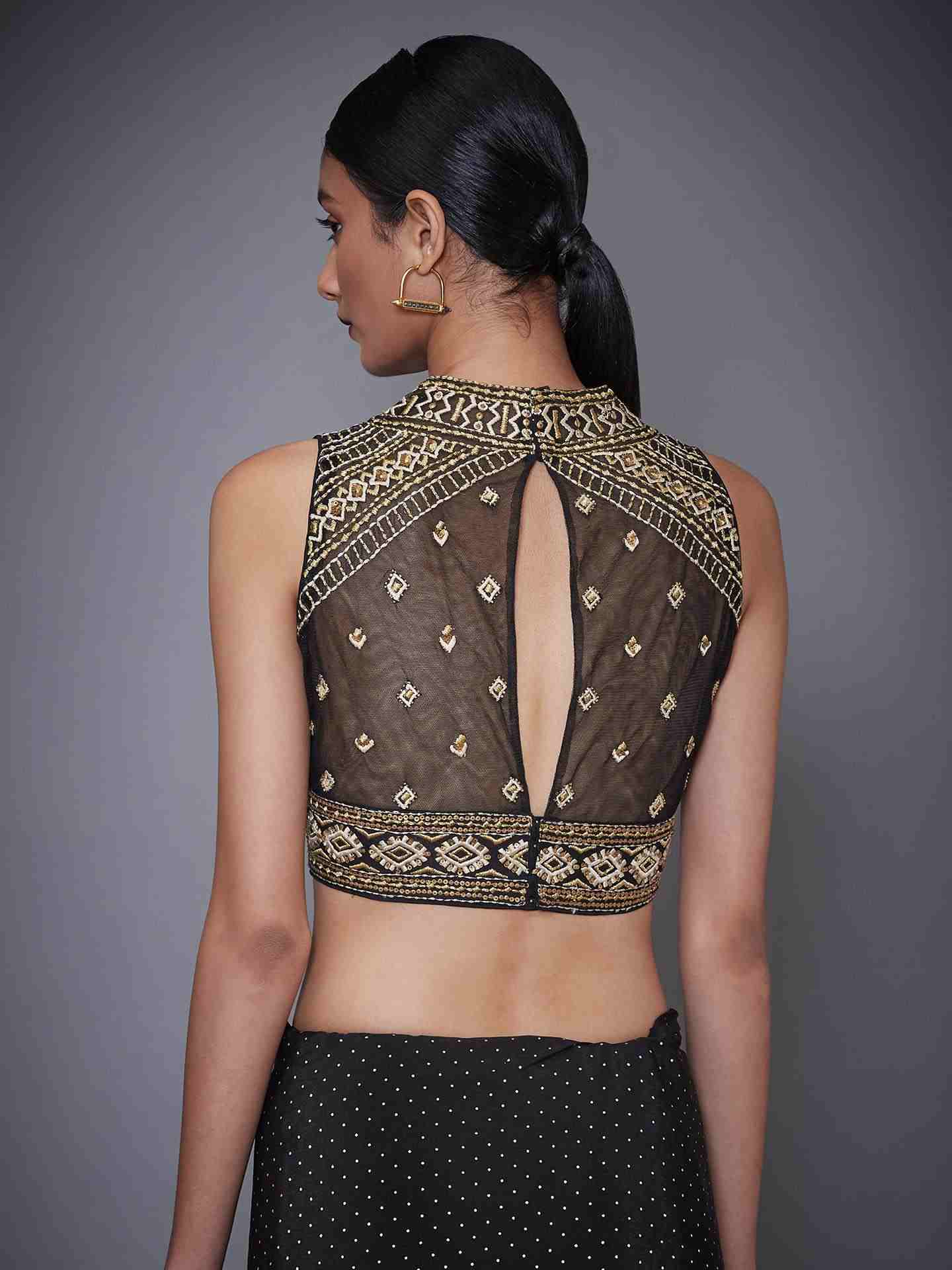 Black Geometry Saree With Stitched Blouse