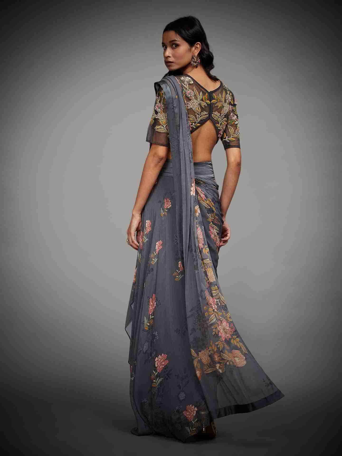 Charcoal Jane Austin Saree With Stitched Blouse