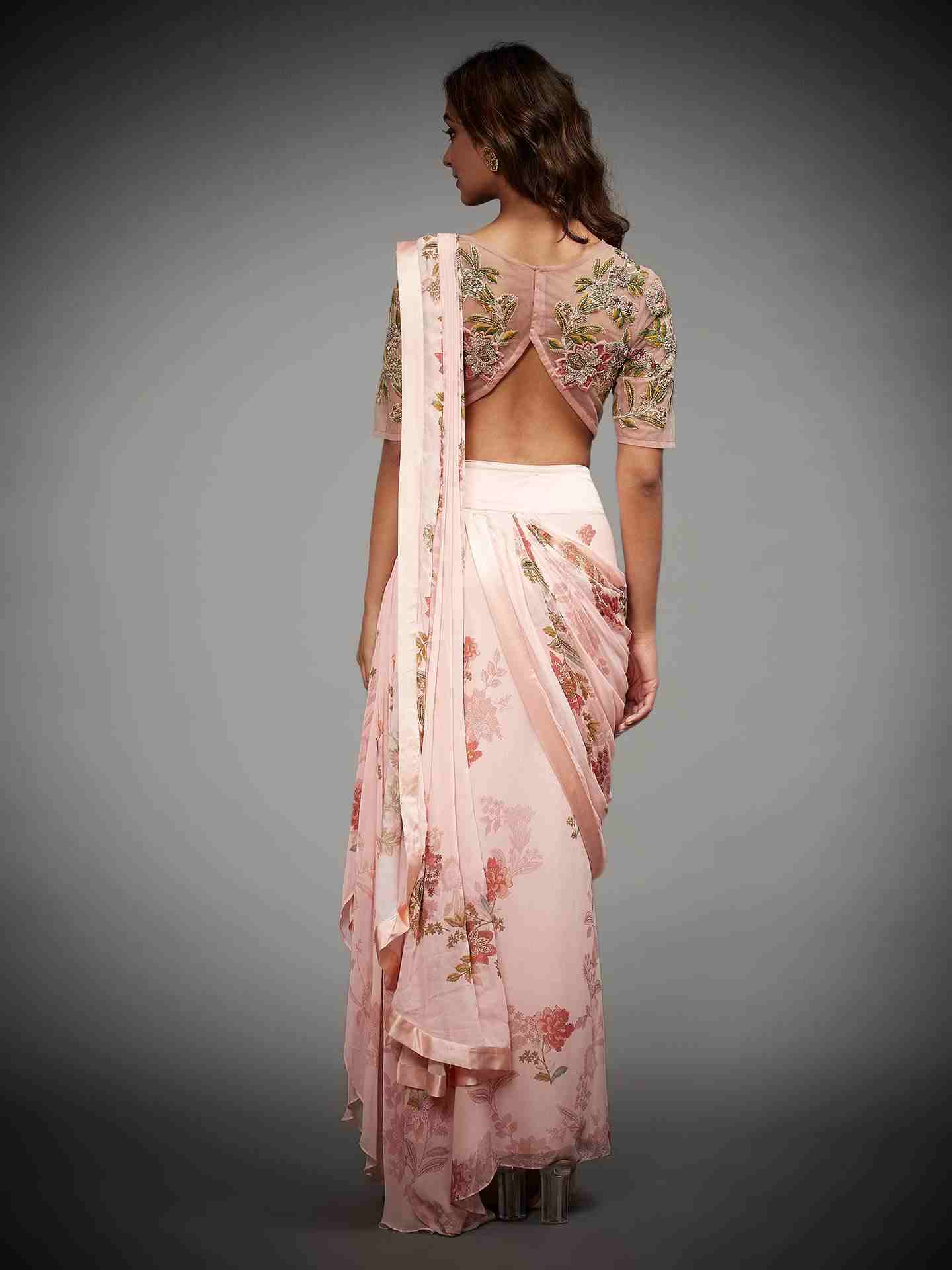 Pastel Pink Jane Austin Saree With Stitched Blouse
